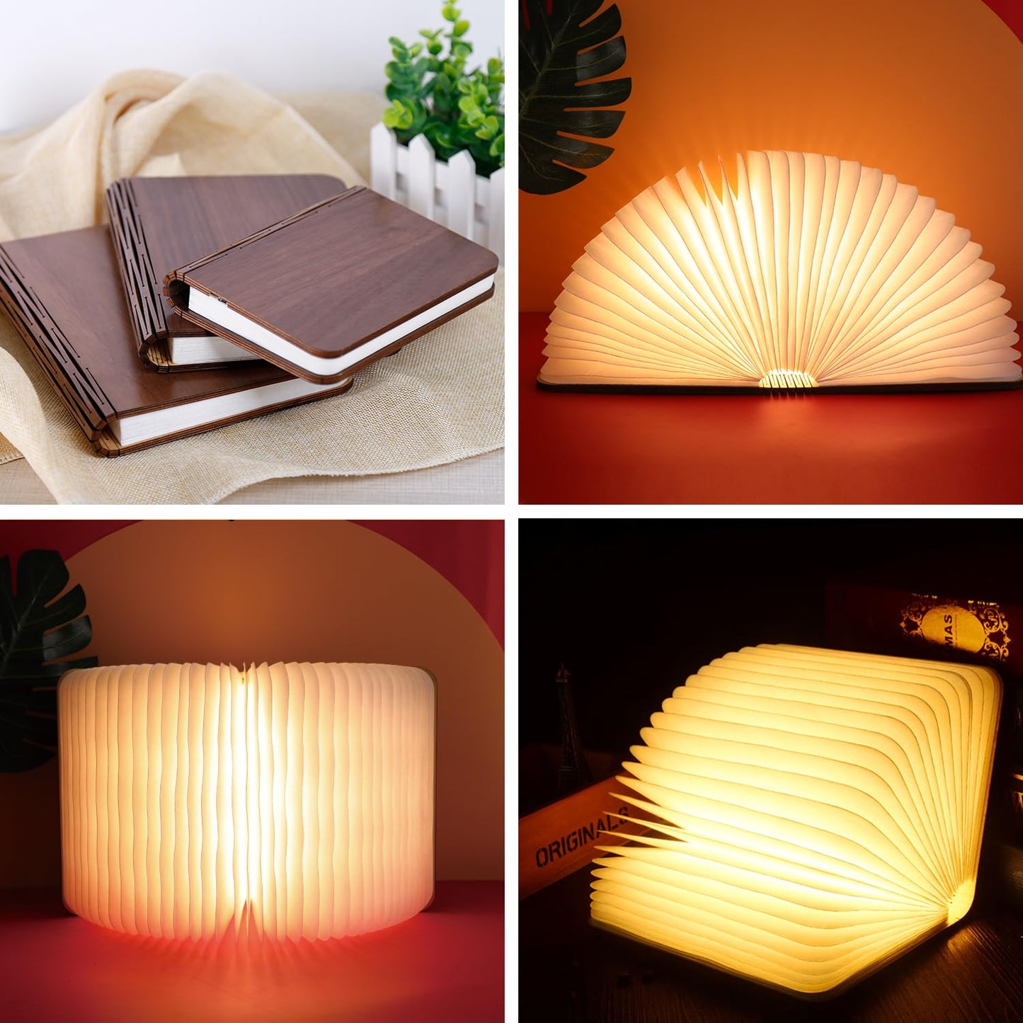 ZBOLE 4.7 Inch Wooden Book Lamp, Book Lovers Gifts,Teacher Appreciation Gifts for Women, Folding Book Light, LED Ambient Lighting, Magnetic Mood Lighting for Home&Library Decor (Walnut)