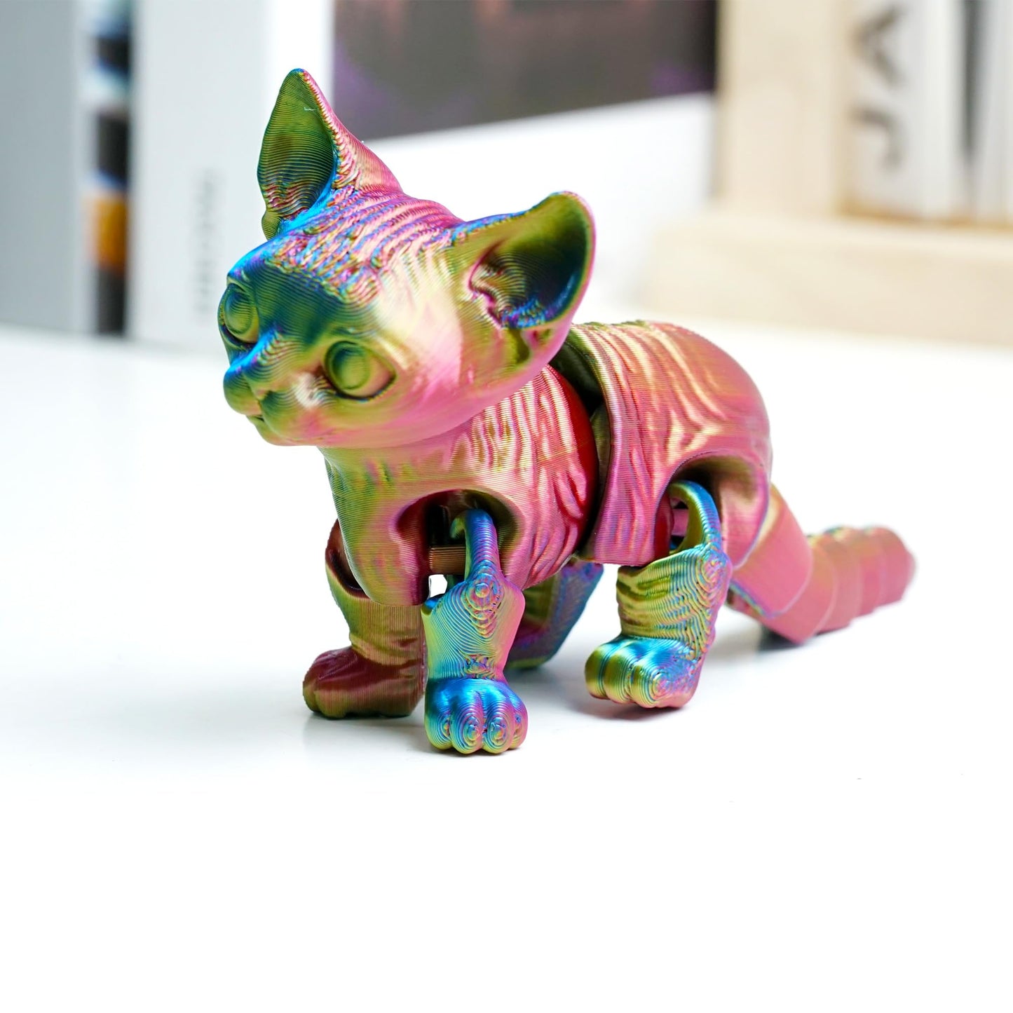 BANPIWOLG 3D Printed Cat Model,Flexible Cat Animals Toy Statue,Joint Mobility,Home Office Decor,Interesting Toys for Autism/ADHD,Festival Gifts toco,Fidget Toys, Executive Desk Toy (RYB)