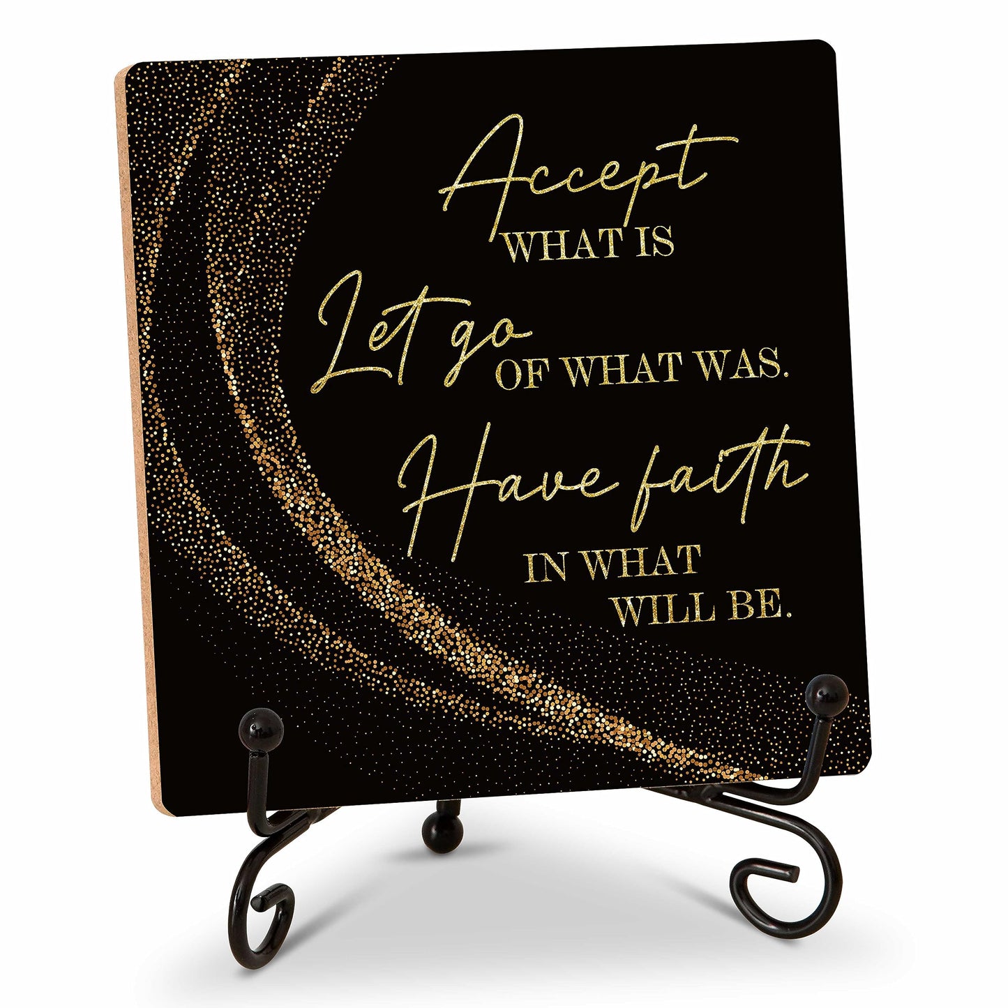 Inspirational Quotes Wood Plaque with Stand - Idea Gifts for Women Men - Black Gold Wooden Decor for Home Office Living Room Shelf Table Decoration (10)