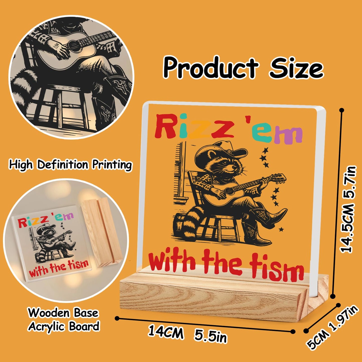 VFU Rizz 'em With The Tism Sign Funny Humorous Neurospicy Meme Office Desk Decor Wooden Plaque for Gamers Gag Gift for White Elephant Party Coworkers Employee