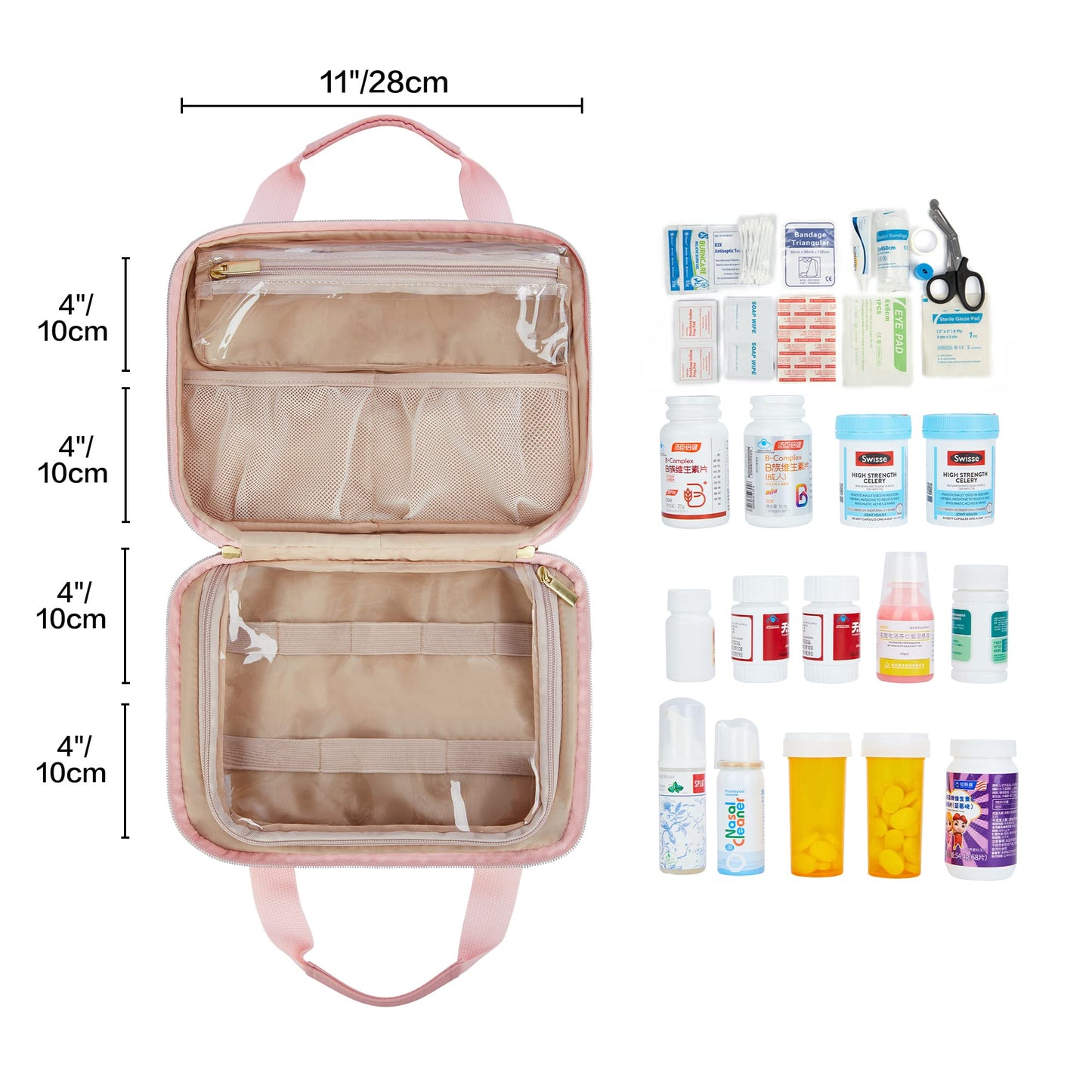 Leudes Travel Pill Bottle Organizer,Medicine Organizer and Storage,Home Medication Bag, Cases,Carrier for Pills,Vitamin,Fish Oil,Supplements for Women and Men (Medium, Pink)