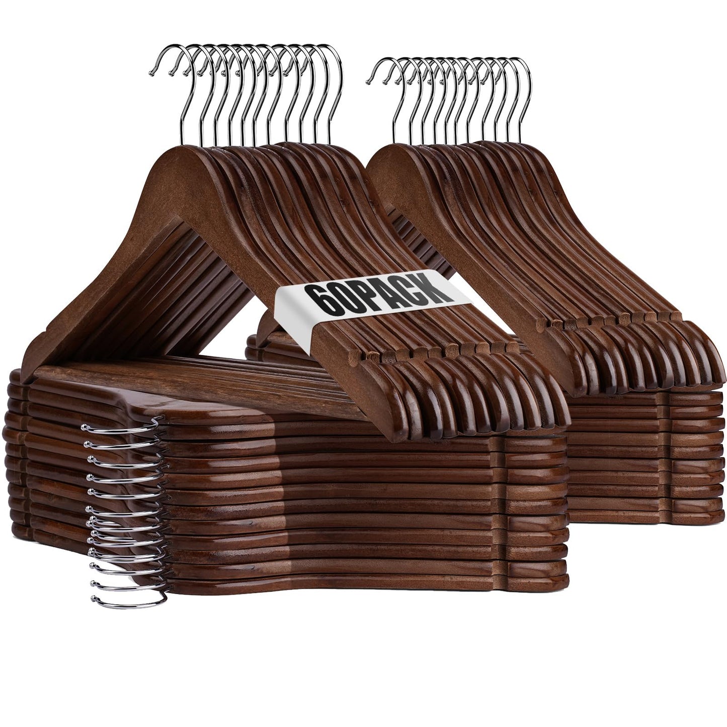 Uinicor Wooden Hangers - 60 Pack - Clothes Hanger for Daily Used,Heavy Duty Wood Hangers with Precisely Cut Notches,Coat Hanger for Closet, Clothes Hangers for Shirt Suit Dres（Walunt）