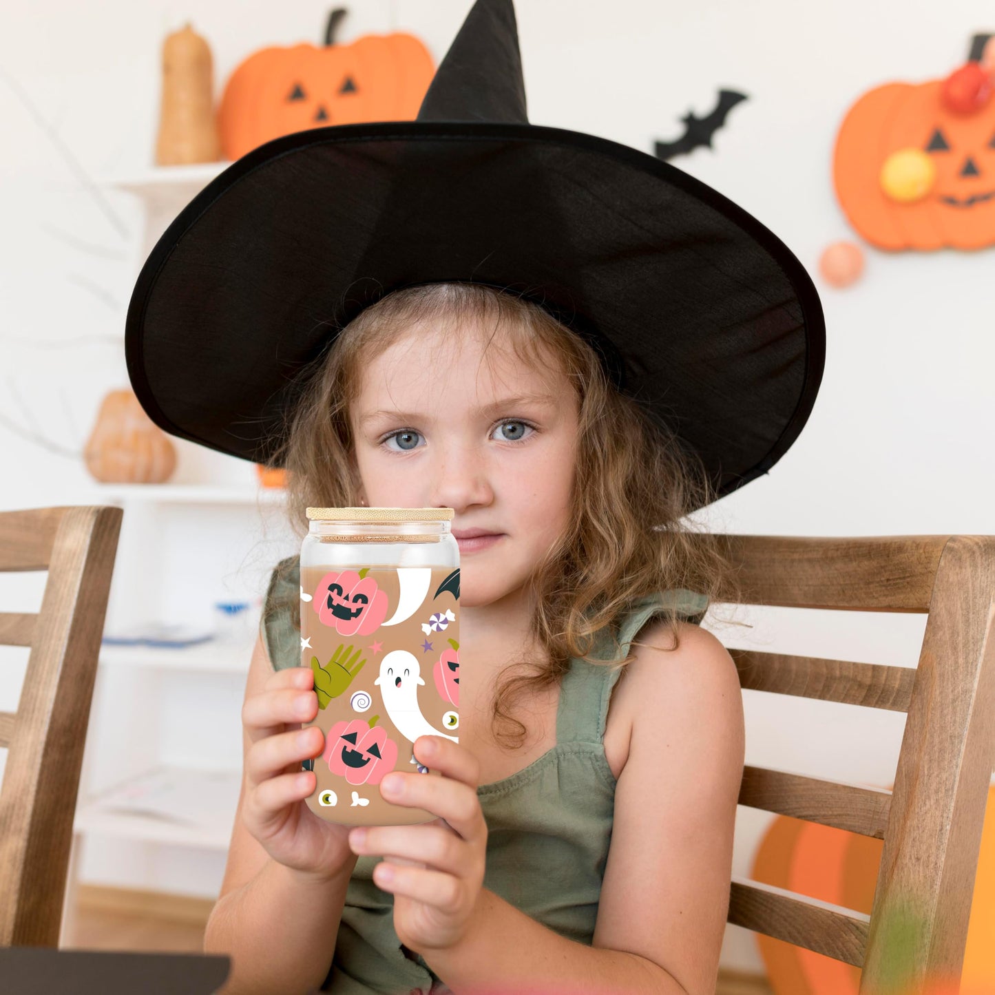 FIQZYOTHC Pink Pumpkin Halloween Cup, Spooky Iced Coffee Glass, 16oz Cute Ghosts Cups w/Lids Straws, Ghost Bats Décor Halloween Tumbler Gifts for Women, Teens, Girls, Boo Basket Stuffers