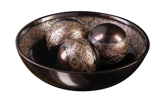 Creative Scents Dublin Brown Decorative Bowl with Orbs Set - Centerpiece Table Decorations - Coffee Table Decor - Home Decorations for Living Room Decor, Table Centerpieces for Dining Room Table