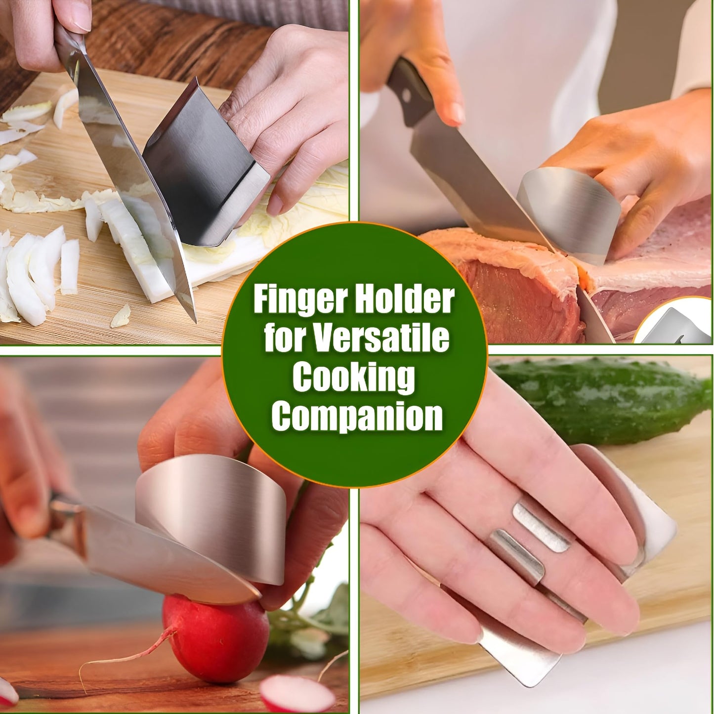 UNIQUEPLUS stainless steel onion slice holder onion slicer and chopper,finger guards for cutting food,finger protector for cutting food 2025 Premium Onion Slicer with finger holder & bread knife