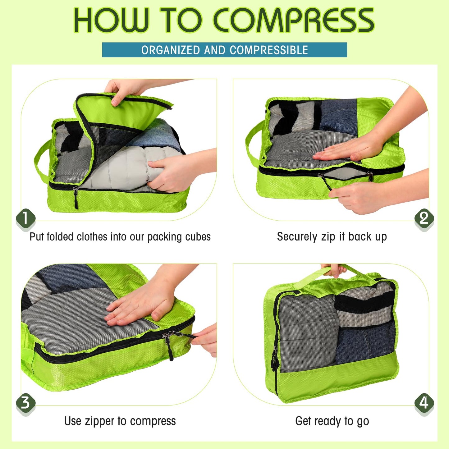 Bulyoou 5 Pcs Packing Cubes for Suitcase Large Travel Cubes Carry on Luggage Organizer Bags for Clothes Accessories(M,Green)