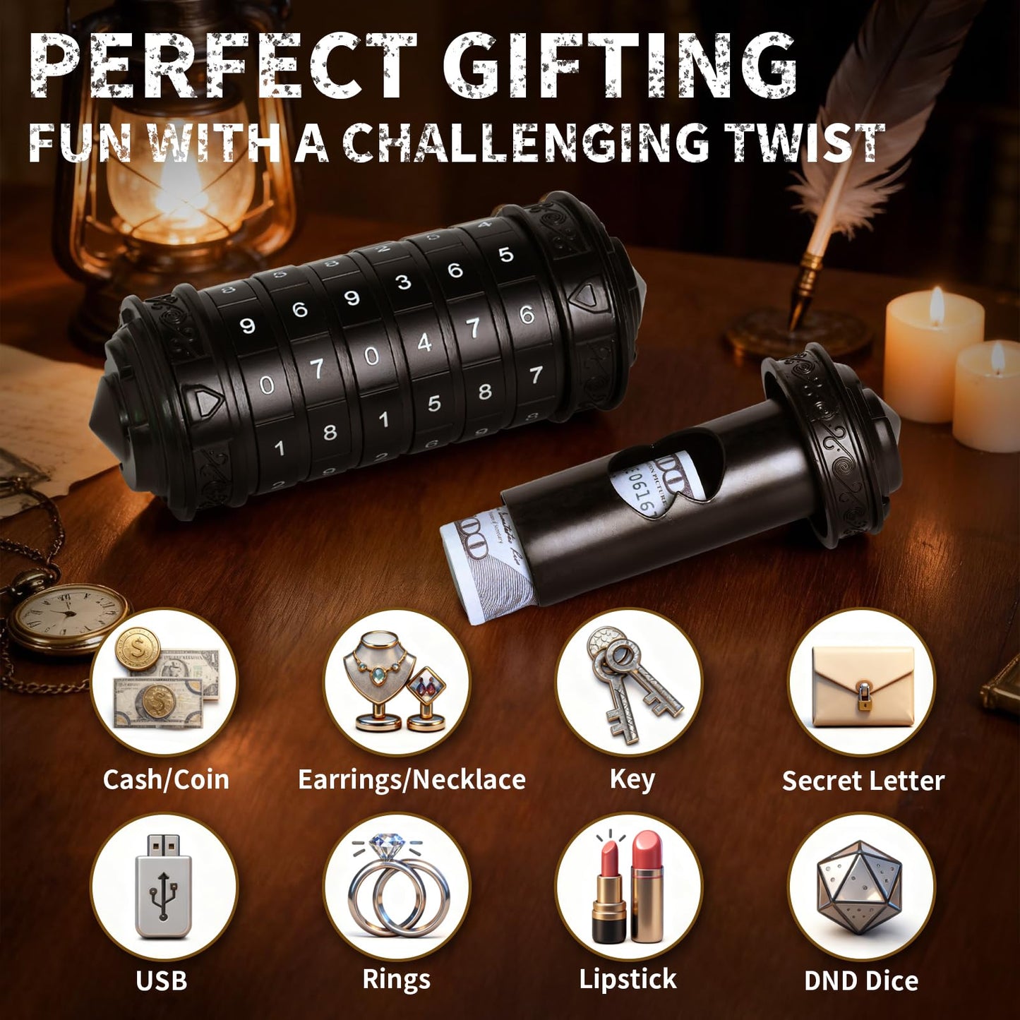 VIGIamy Cryptex Da Vinci Code Numeric Puzzle Box,Metal Money & Jewelry Puzzle Box for Cash Gift with Hidden Compartment,Escape Room Brain Teaser for Teens & Adults,Unique Gift for Christmas & Birthday