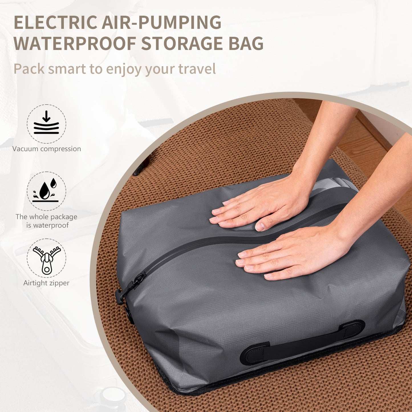 Vacuum Bags for Travel with Pump,Reusable Compression Packing Cubes to Save Space for Luggage and Backpack with IP68 Waterproof,Vacuum Seal Bags for Clothing travel（2packbag with Pump)