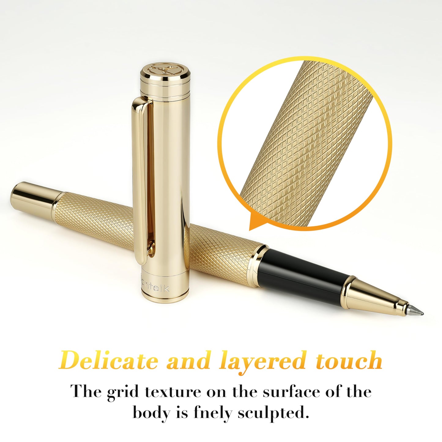 MCNTEIK Gold Rollerball Pen, Stunning Luxury Pen with Mesh Texture Design and 24K Gold Finish, Fancy Gift Set for Men & Women, Business Signature, Executive, Office, Nice Fancy Designer Pens