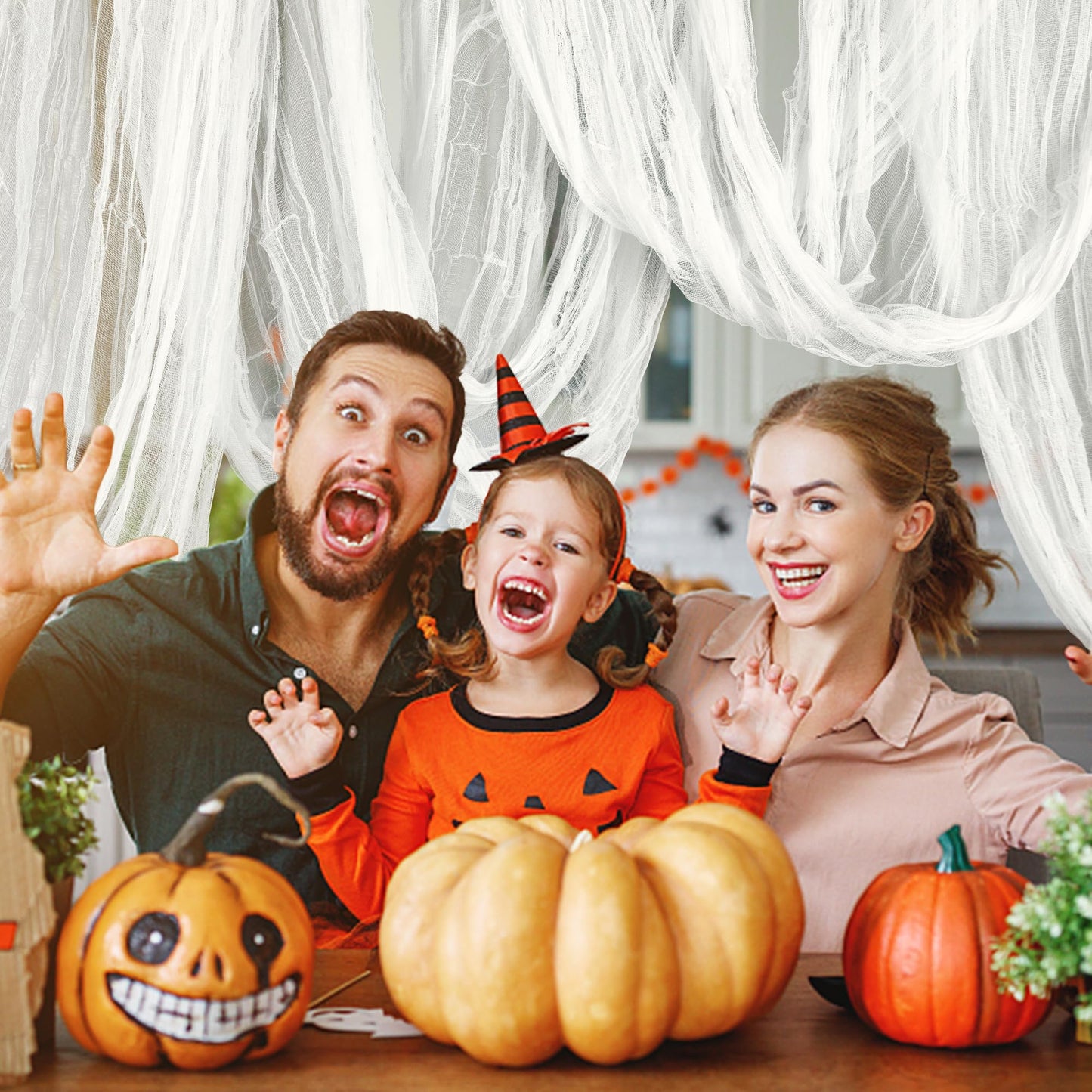 400" x 85" Halloween Creepy Cloth - Large Size Spooky Fabric - Scary Gauze Blood Creepy Cloth for Haunted House, Party, Yard, Wall, Doorway, Outdoors Decoration (White)