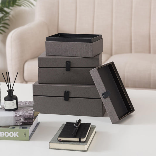 Soul & Lane Decorative Cardboard Boxes with Lids - Set of 3, Keepsake Boxes for Memories, Stackable Photo Storage Organizer, Decorative Storage for Home Decor and Shelves, Graphite Grey