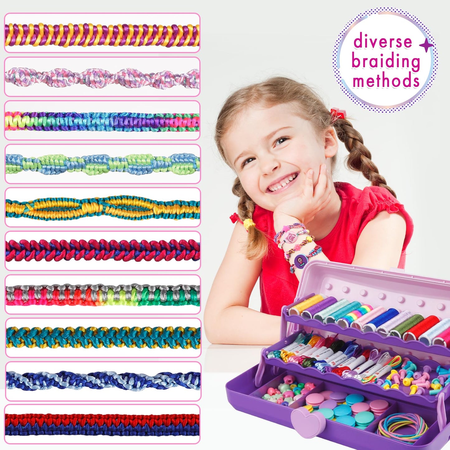 TingingYuli Friendship Bracelet Making Kit for Girls 8-12, DIY String Bracelet Maker with 3-Layer Storage Box, Arts and Crafts for Kids Ages 6-12, Easter Christmas Birthday Gift Set