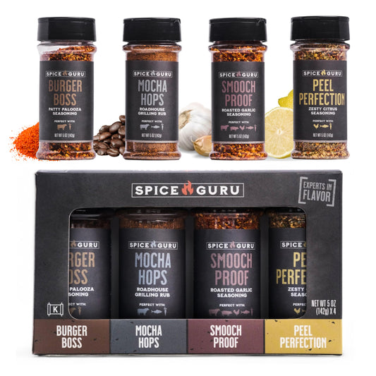 Spice Guru Grill Seasoning Gift Set - 4 Flavor BBQ Seasonings and Rubs - Christmas Gifts for Men Who Cook - BBQ Rub Gift Set - Christmas Grilling Gifts for Men - Gifts for Dad - Gifts for Him