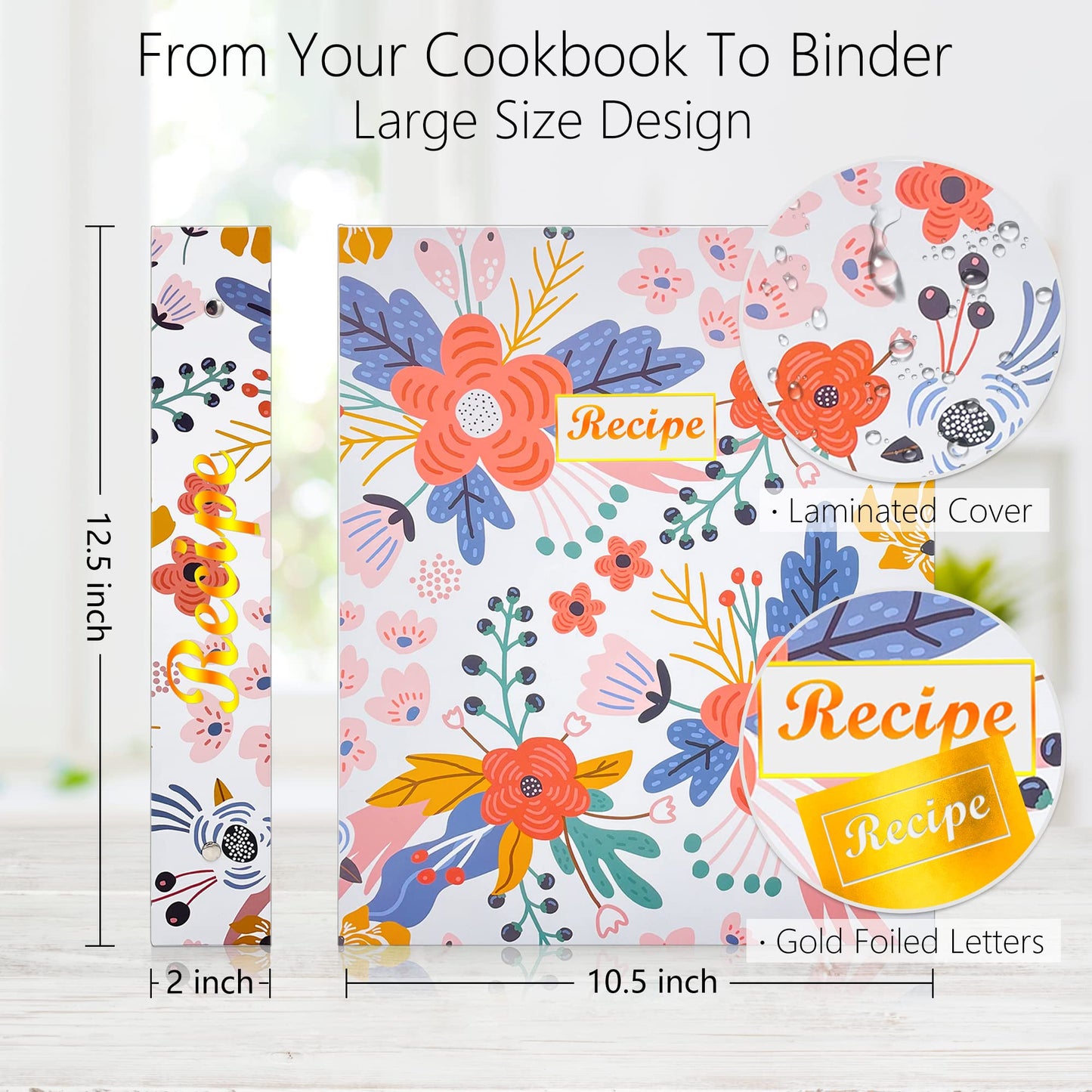 3 Ring Recipe Binder 8.5" x 11" Recipe Book Recipe Binder Kit with 60 Printed Recipe Cards 4'' x 6'', 8 Category Dividers to Write in Your Recipes, Unique Gifts for Women (White)