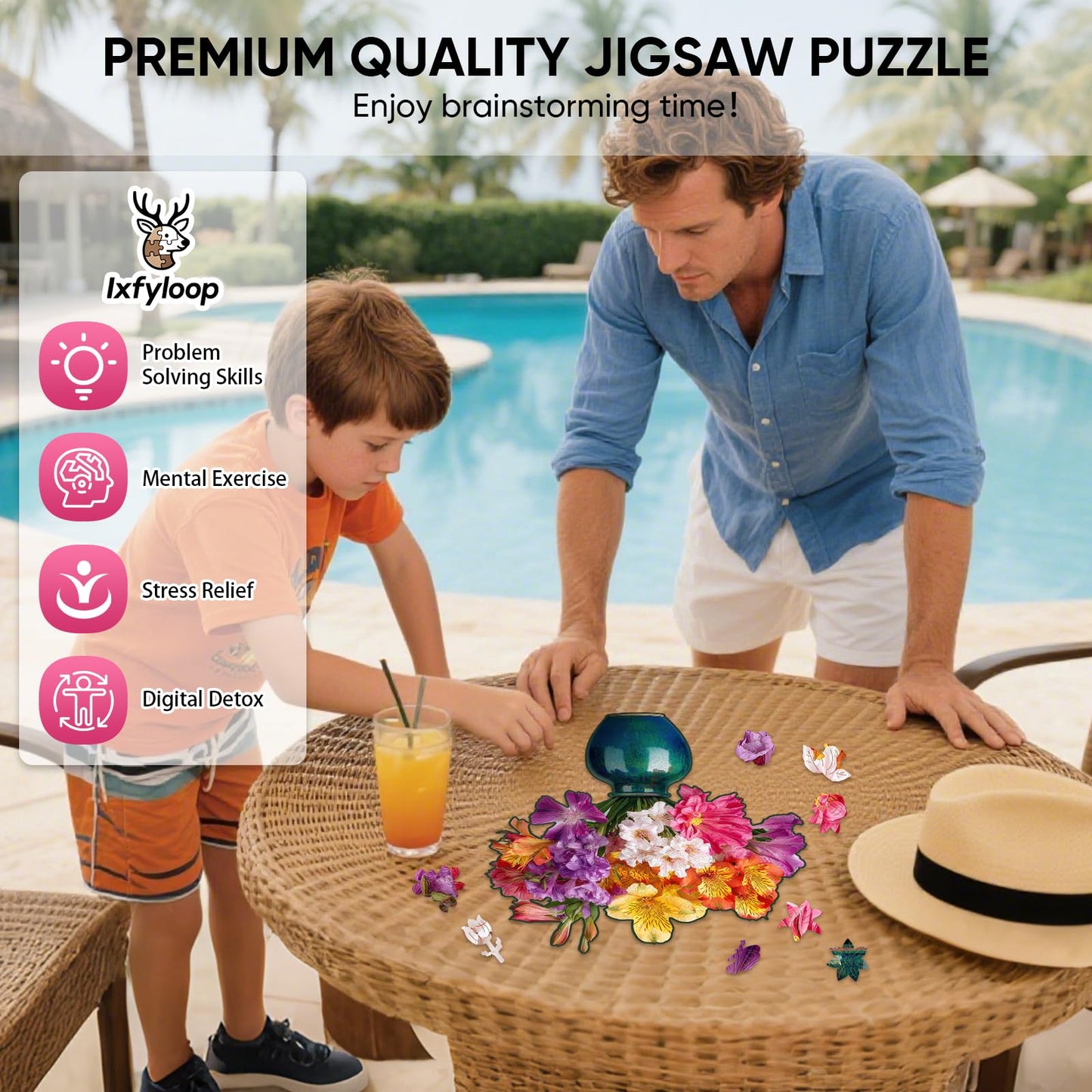 Ixfyloop Wooden Puzzles for Adults, Flower Puzzle Wooden Jigsaw Puzzles for Adults 198 Pieces, Unique Shape Spring Wood Puzzle, Brithday Gift with Puzzle Box for Family Game, 11x12.9 inch