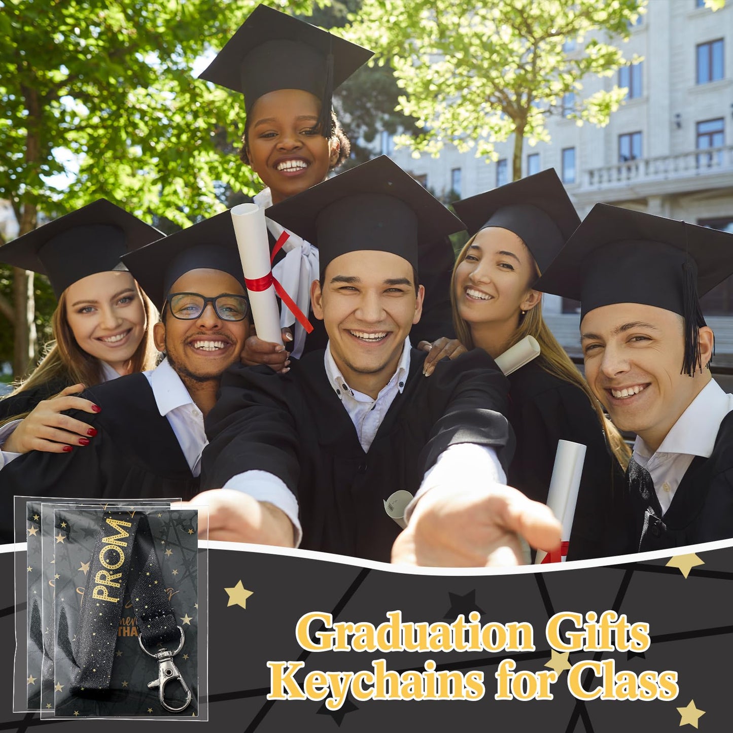 Knitgrip 24 Set Prom 2026 Graduation Party Favors Prom Lanyard Keychain Holder Class of 2026 Keychain with Cards Bags for College (Black)