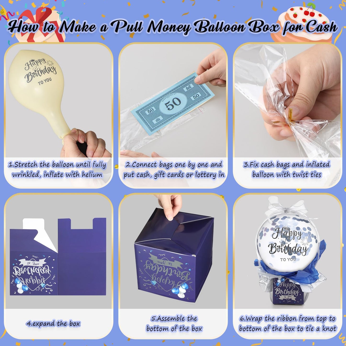 Sumind Birthday Pull Money Balloon Box for Cash Funny Money Balloon Surprise Kit Pull out Cash Holder Gift Box Birthday to You Surprise Gifts for Women Mother Girlfriend Wife(Novelty Style)