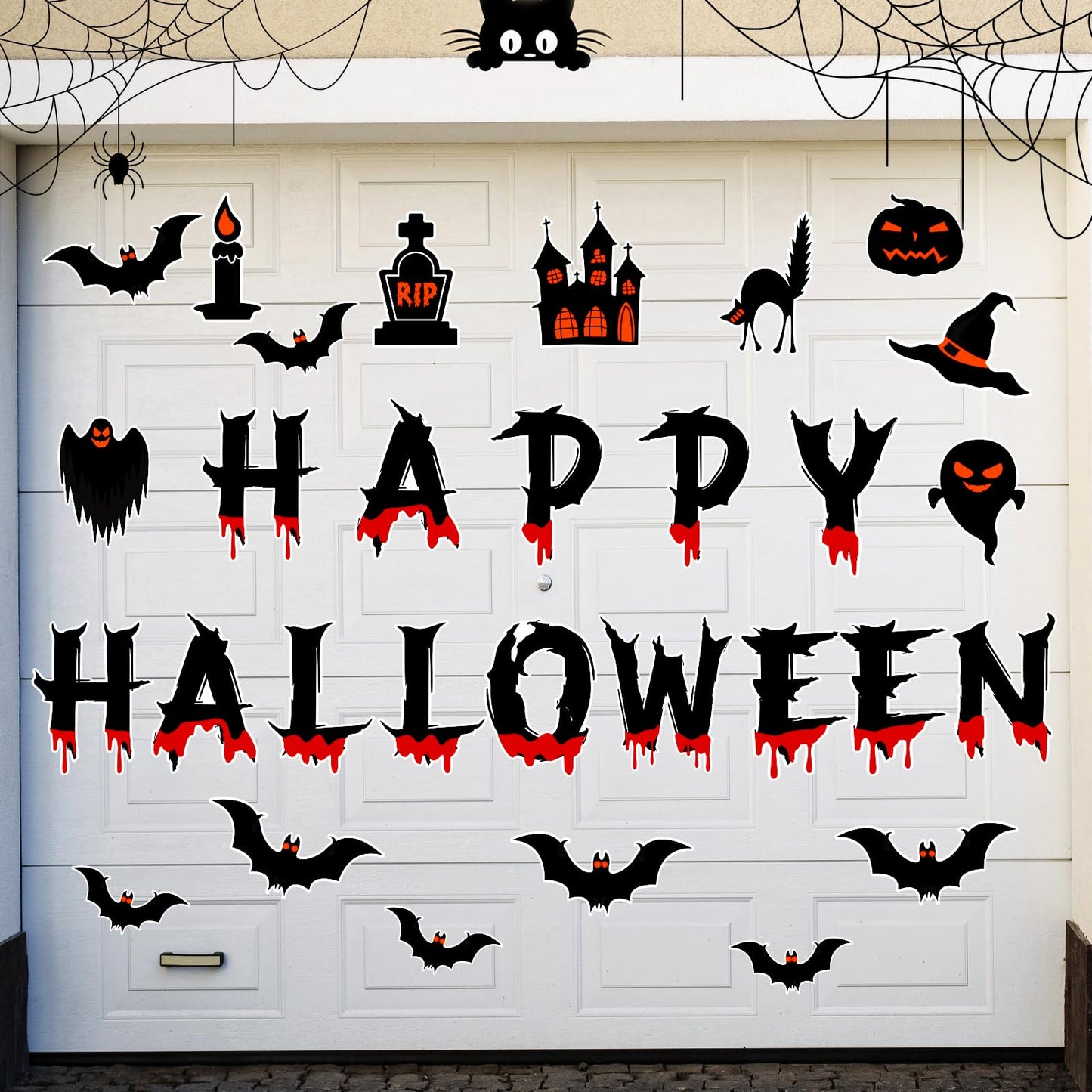 Halloween Decorations Garage Door Magnets, 30pcs Magnetic Happy Halloween Garage Decorations, Outdoor Halloween Decoration Magnetic Decals for Fridge Mailbox, Large Halloween Car Stickers