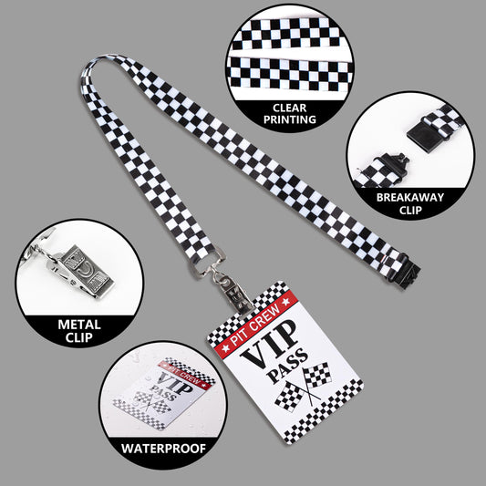YHNTGB 25 Sets Racing VIP Pass Cards with Checkered Racing lanyards VIP Badge Lanyard Sets PVC Backstage Pass for Race Car Theme Party Decoration Event Gamer Party Favors Supplies