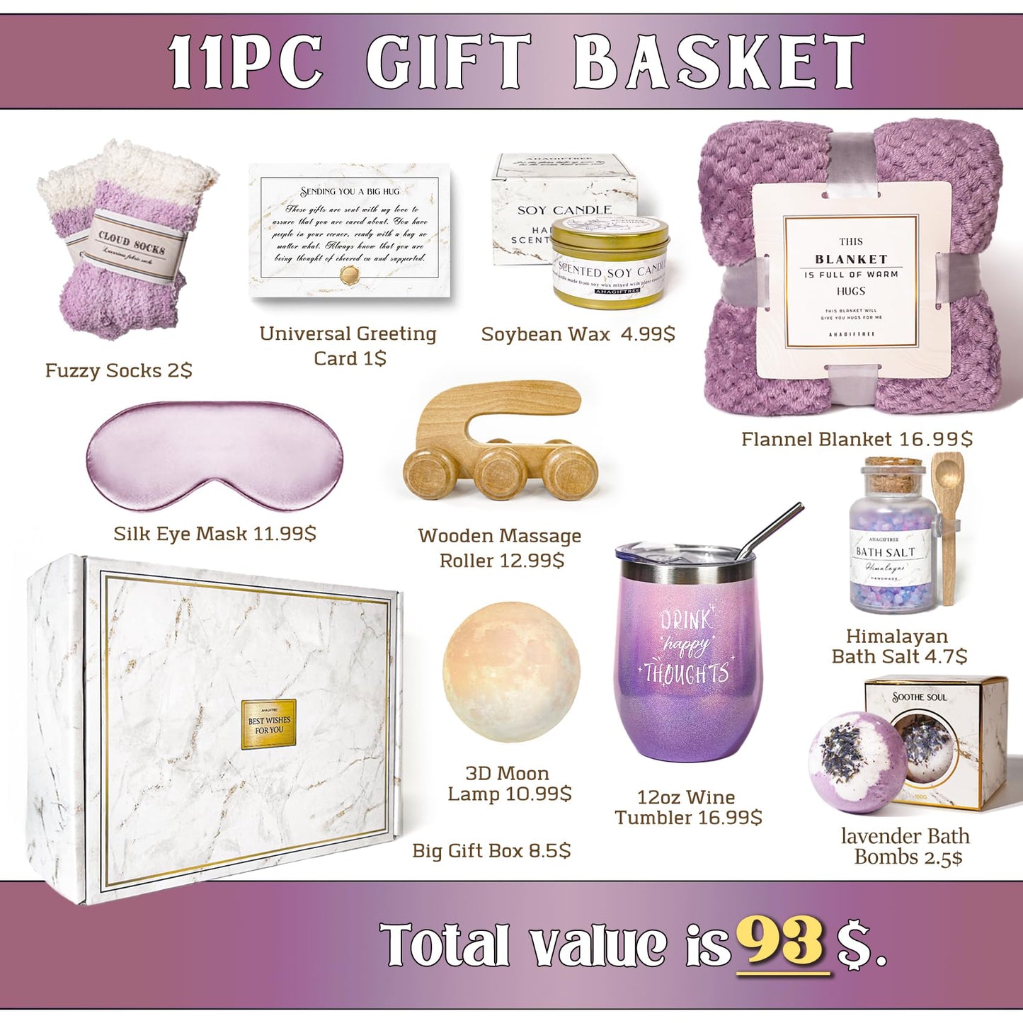 AHAGIFTREE Gift Baskets for Women,11PC Birthday Gifts,Think of You,Mother's Day,Thankyou ,self care,care package,relaxation,new beginnings gifts for women,friend,mom,sister