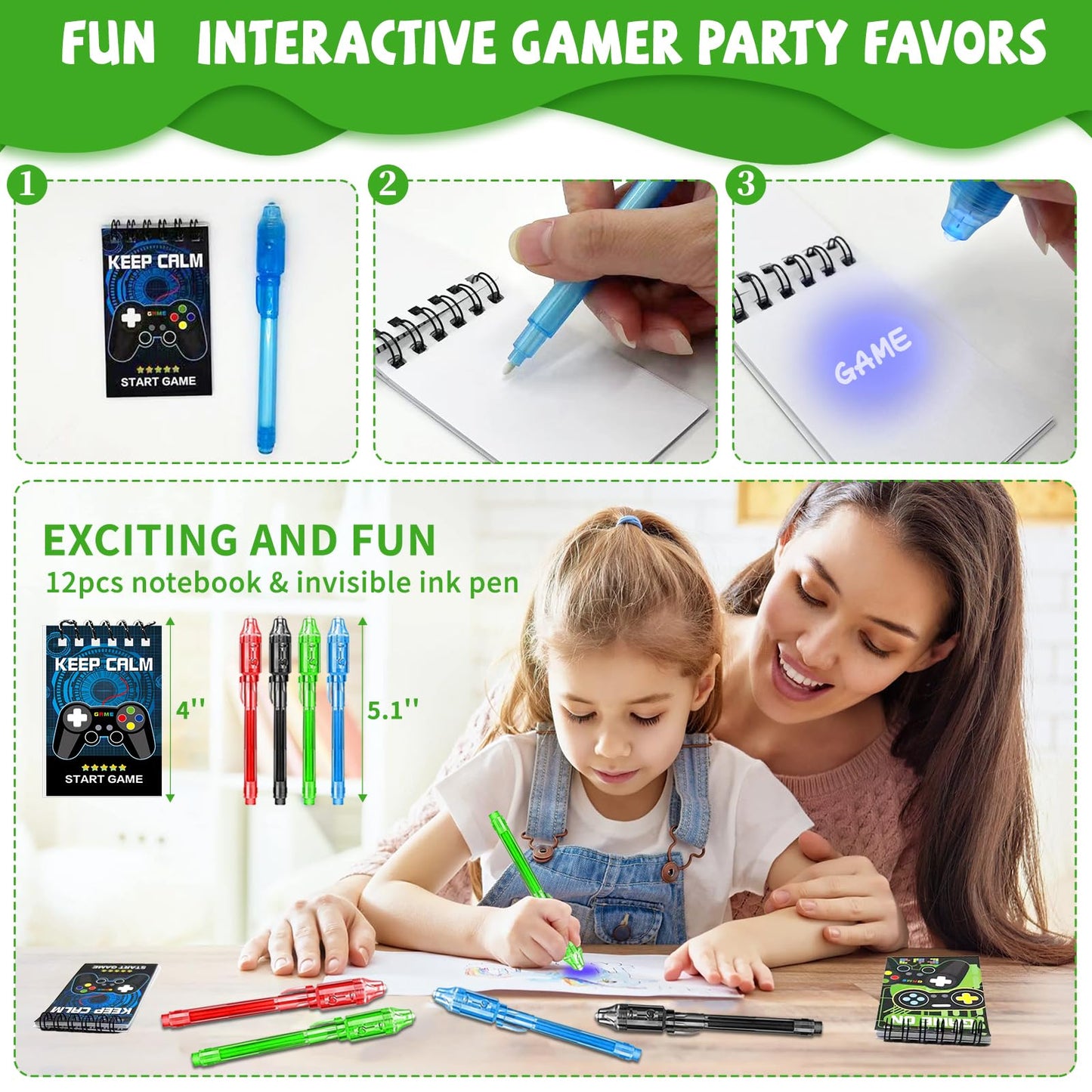 146 Pcs Video Game Party Favors, Gamer Party Favor -Ink Pen Notebook VIP Passes with Lanyards Slap Bracelets Keychains Bags Tattoo Stickers for Kids Gaming Party Favors Game On Birthday Partys Favor
