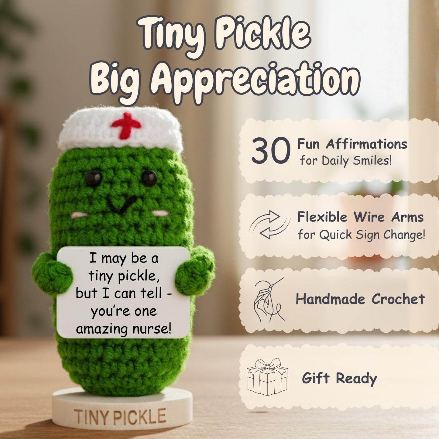 Nurse Gifts for Women - Positive Pickle Crochet W/ 30 Appreciation Cards | Funny Gift for Nurse Week, Birthday, Mothers Day, Nursing School Graduation, Bulk Staff Presents for RN, LPN, School Nurses