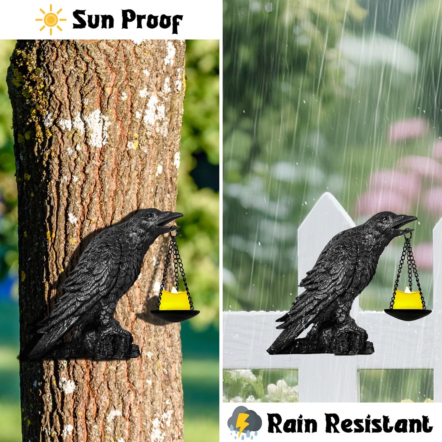 Gothic Crow Wall Art Decor Outdoor Wall Sconce Raven lamp Table Candle Holder Wall Decor for Patio Garden Bedroom Gothic Gifts Head Facing Right