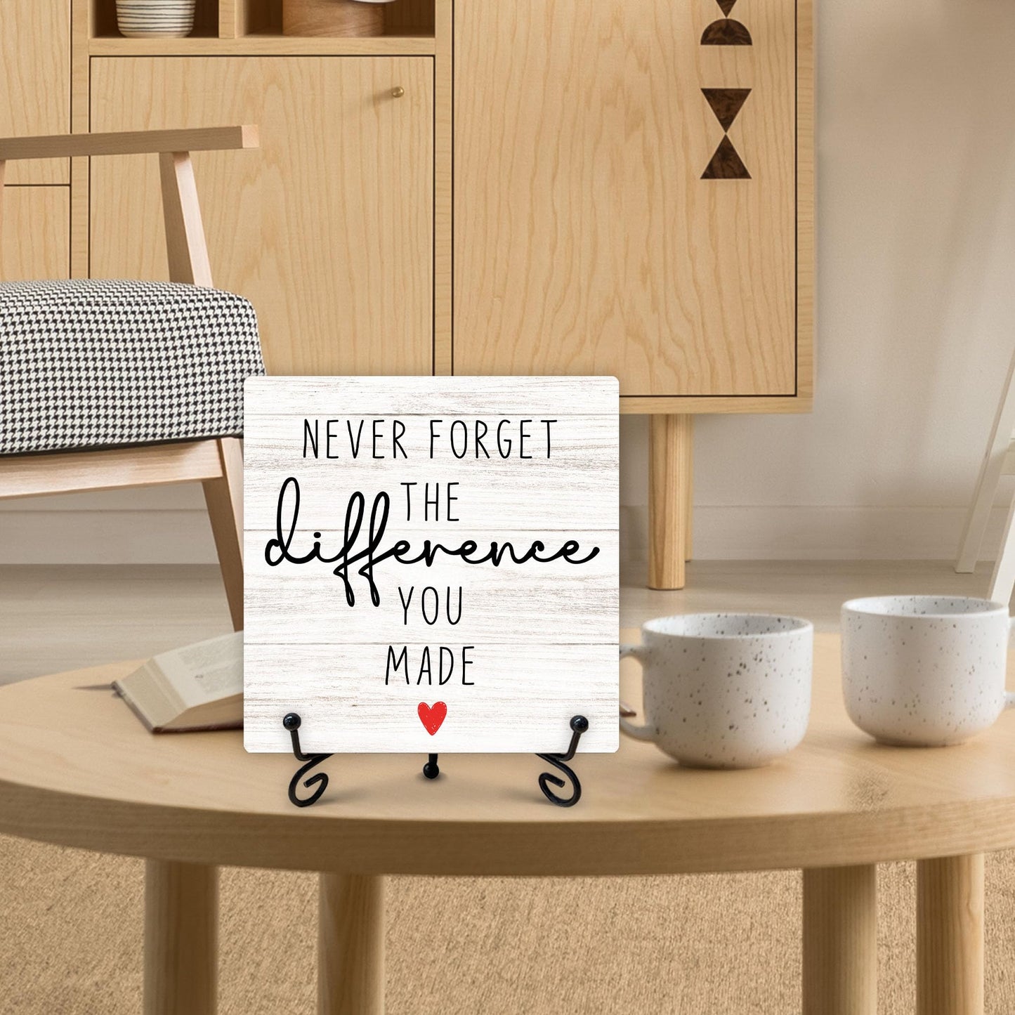 Inspirational Office Gifts for Women, Difference Maker Desk Decor, Never Forget The Difference You Made Wooden Sign, Birthday Gifts for Men Friends Coworkers, Motivational Office Decor, 5"x5"-A16