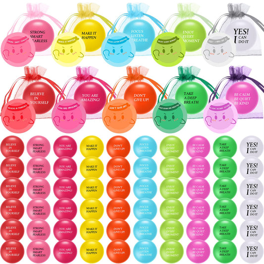 Meooeck 60 Set Stress Ball Gift with 60 Card 60 Organza Bag Motivational Stress Balls for Adult Employee Appreciation Gift Stresses Relief Balls with Inspirational Quote for Office Team Coworker Staff