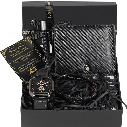 BSTcentelha Mens Gift Set,6-in-1 Multitool Pen& Men's Fashion Watch&Fashion Bracelets&Leather Wallets&Greeting Card Gift Box,Valentine's Day&Father's Day Present (Luxury Style B)