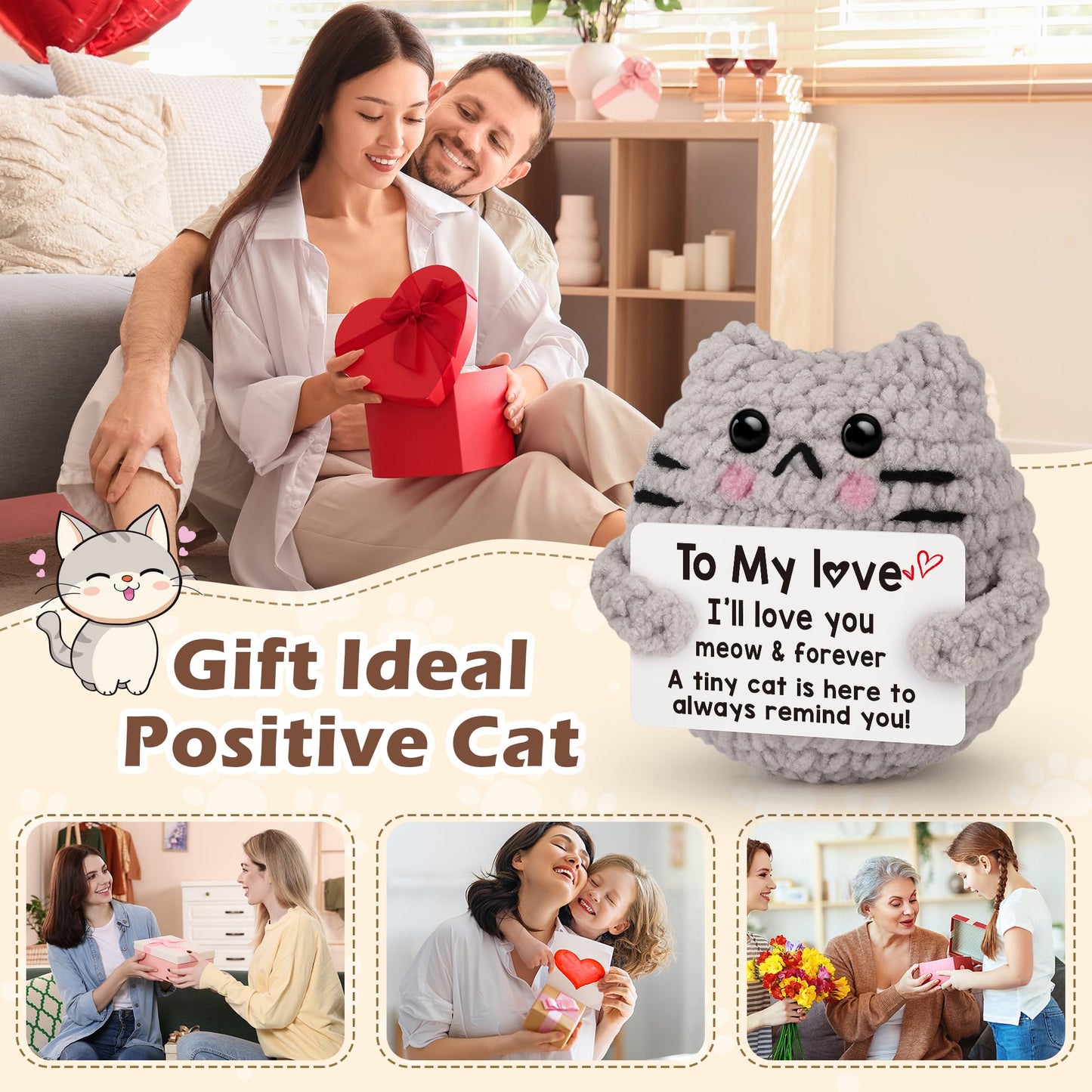 tGifGLonyi Anniversary Birthday Gifts for Women Men Gifts for Him Her Boyfriend Girlfriend Handmade Crochet Cat I Love You Valentines Day Gift for Couples Wife Husband