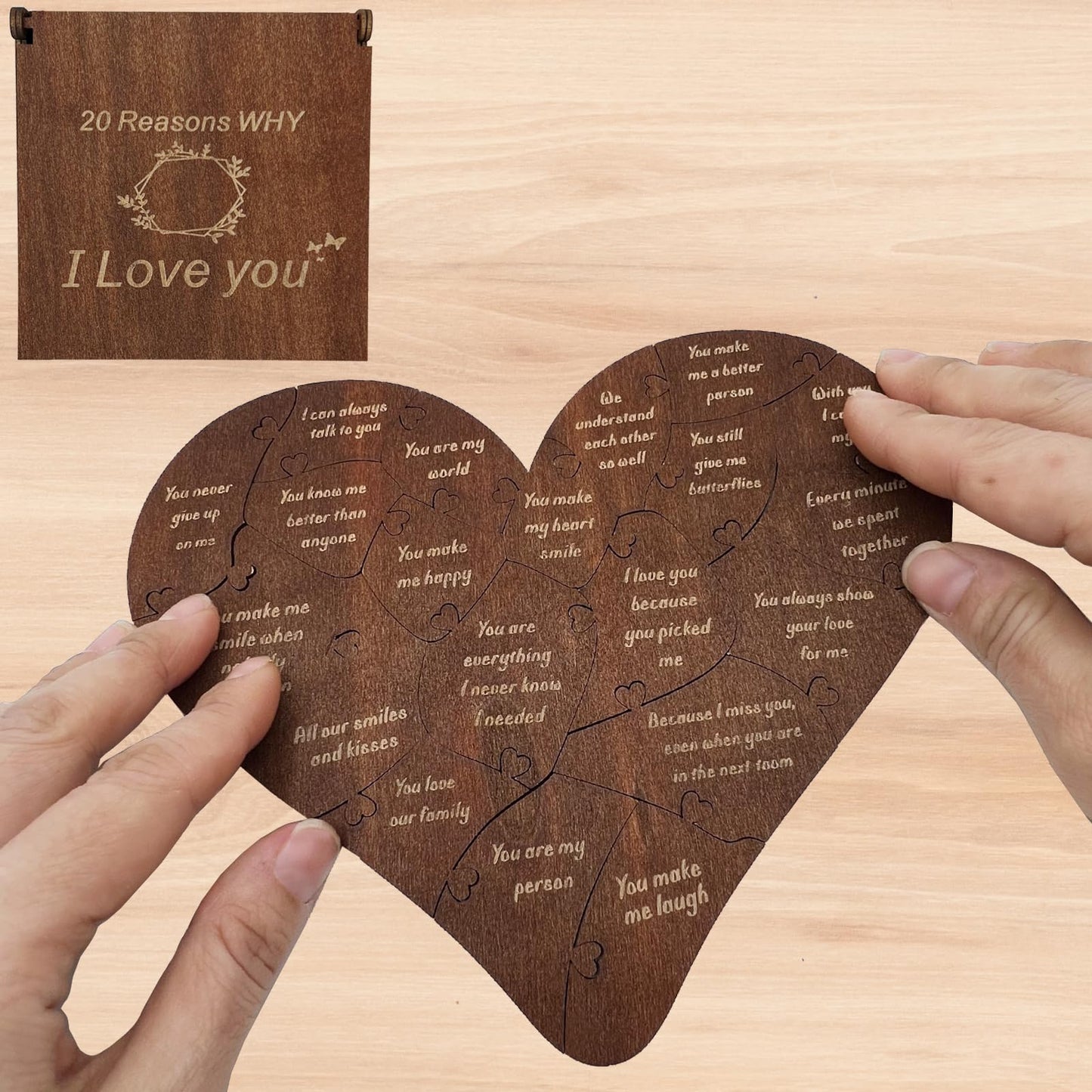 Valentine Gifts for Him or Her,20 Reasons Why I Love You Heart Wooden Puzzle Box,Valentine's,Anniversary Wedding Gifts for Boyfriend,Girlfriend,Husband,Wife