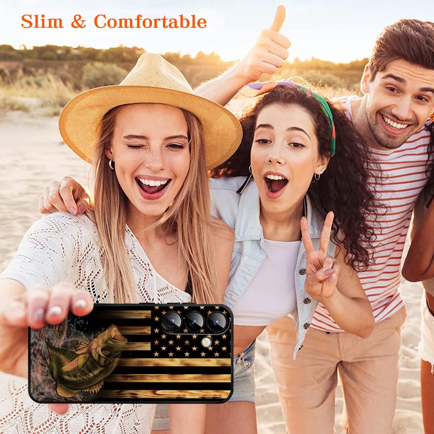 HQUSZPT Phone Case Compatiable for Samsung Galaxy S25 FE 5G,Slim Shockproof Protective Cover for Man Women Girl Boy Children,Wood Grain American Flag Fish