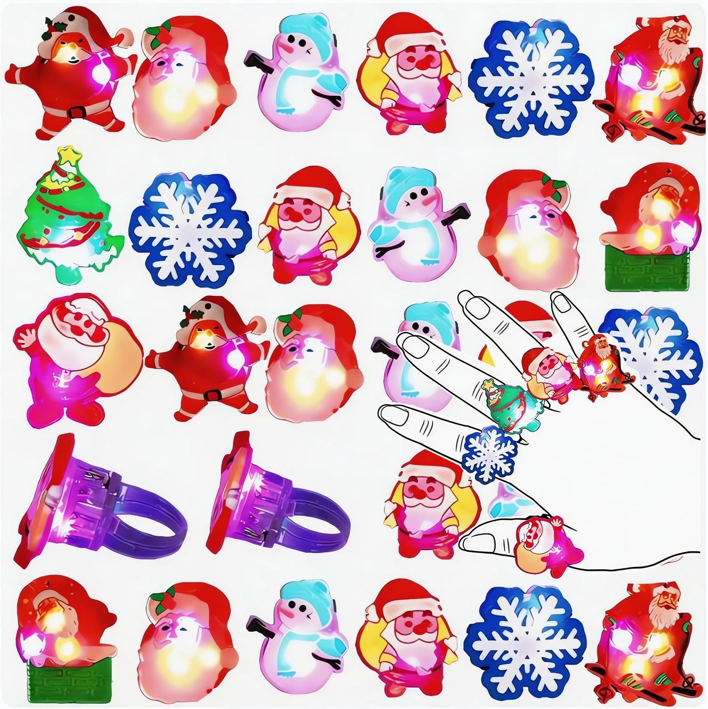 Qvatoxis Christmas Party Favors Light Up Rings 50Pcs Glow in the Dark Party Supplies Finger Rings Decoration for Kids Adults