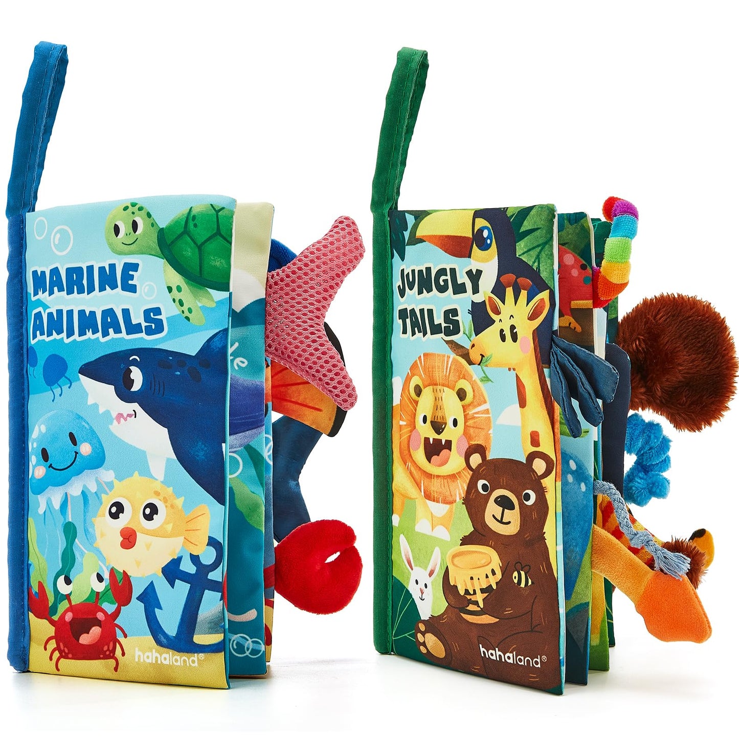 hahaland Baby Toys 0-6 Months - Crinkle Books for Babies 2-Pack, Soft Cloth Sensory Touch Feel Baby Book 6-12 Months Infant Montessori Toys 0-3 Month Newborn Baby Boys Gifts 3-6 Months Travel Toys
