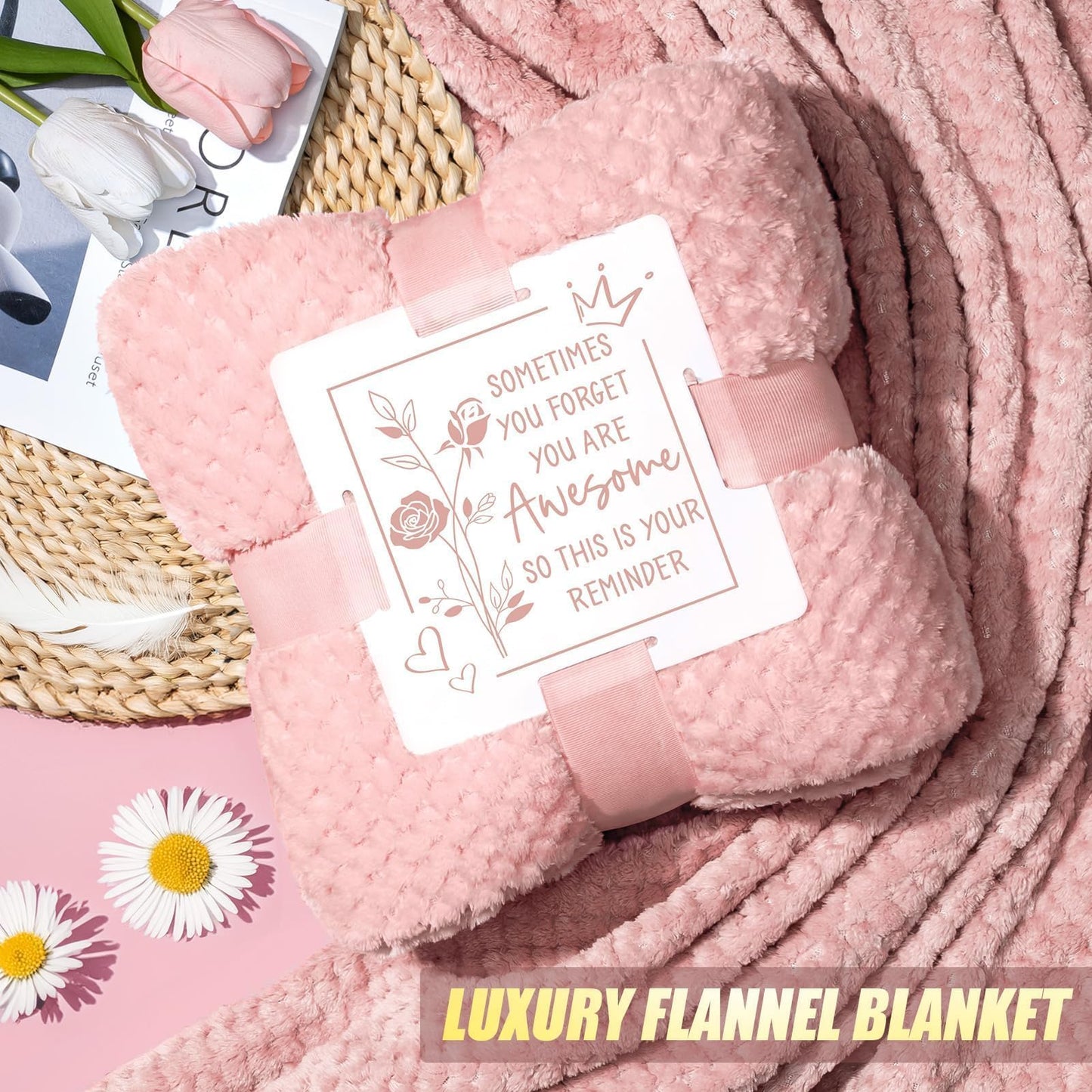 Birthday Gifts for Women Self Care Get Well Soon Gifts, Rose Relaxing Spa Gift Box Care Package Basket w/ Luxury Flannel Blanket 40 oz Tumbler, Mother's Day Gift for Mom Her Wife Girlfriend Sister