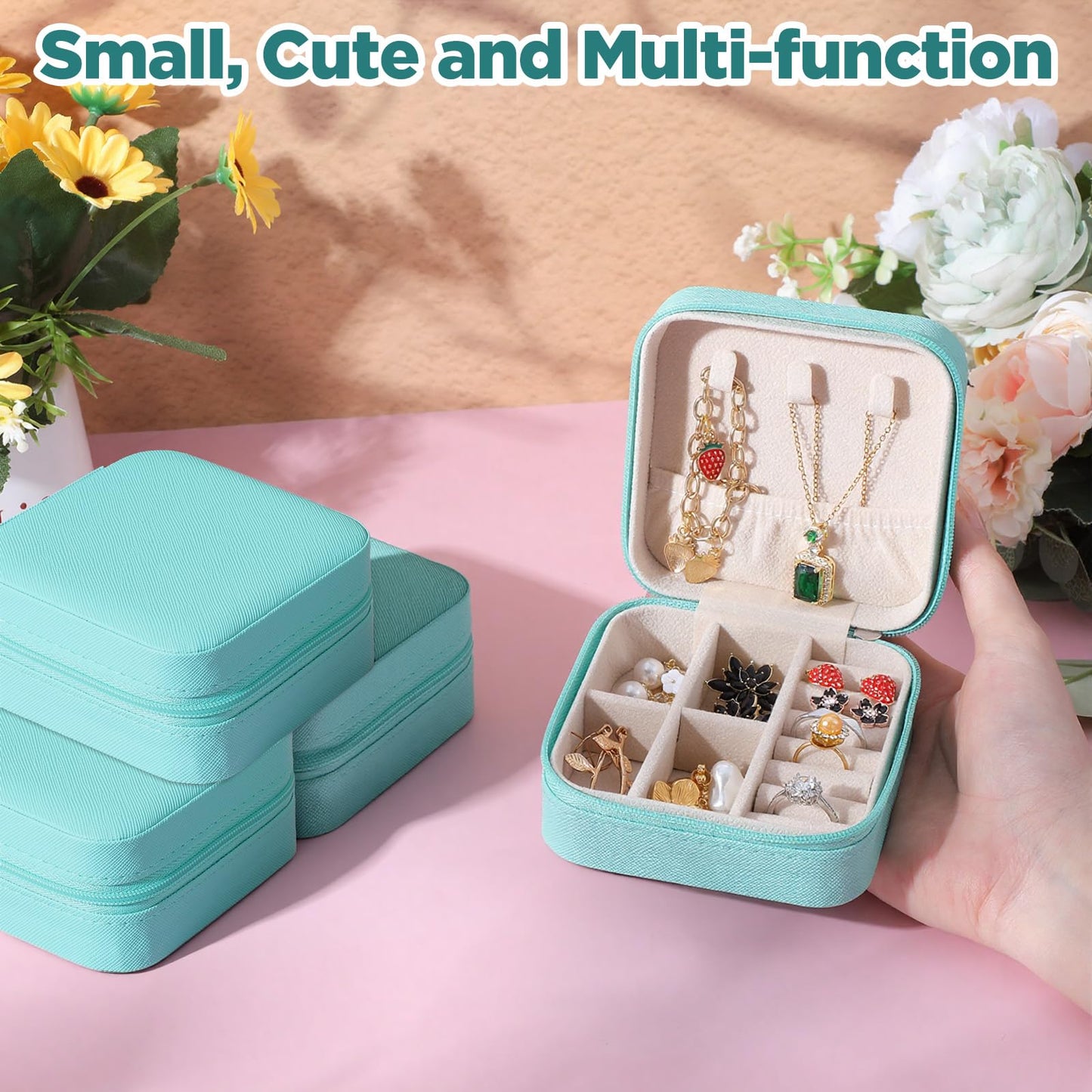 AojSup 12 Pcs Small Jewelry Box Mini Travel Jewelry Case Bridesmaid Gift Pu Leather Travel Organizer Small Jewelries Box Mini Storage Organizer Storage Boxes for Women Girls Bridesmaid Proposal Gift