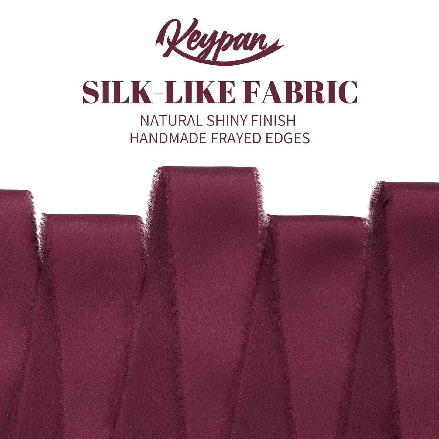 Keypan Burgundy Ribbon for Gift Wrapping, Silk Satin Chiffon Frayed Fabric Ribbons for Crafts Flower Bouquets Wedding Invitation Decor Christmas 1-1/2 Inch x 21 Yd