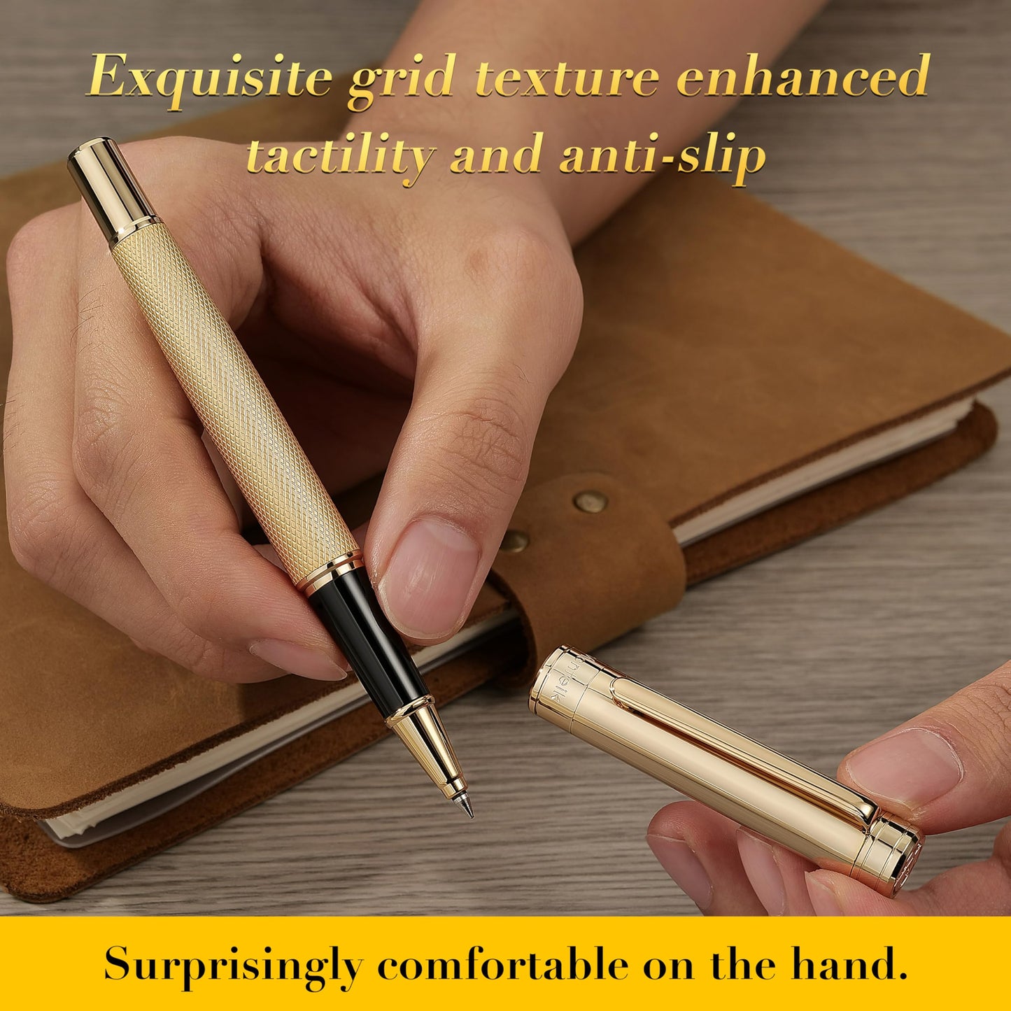 MCNTEIK Gold Rollerball Pen, Stunning Luxury Pen with Mesh Texture Design and 24K Gold Finish, Fancy Gift Set for Men & Women, Business Signature, Executive, Office, Nice Fancy Designer Pens