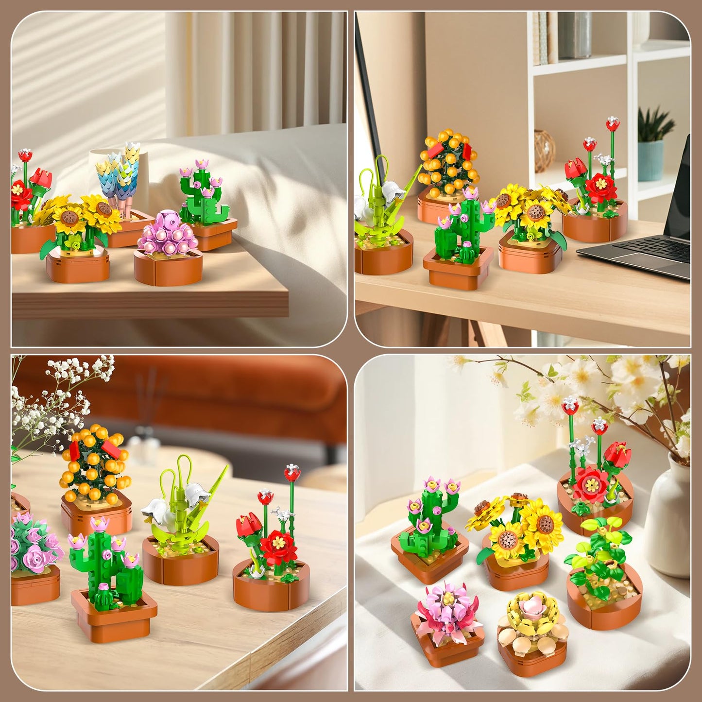 CUBIMANA 12 Pack Flowers Succulents Mini Building Set - 1403PCS Flower Botanical Collection for Home Office Décor 3.6MM Plant Blocks Toy, Easter Birthday Gifts for Adults Women Kids Girls10+
