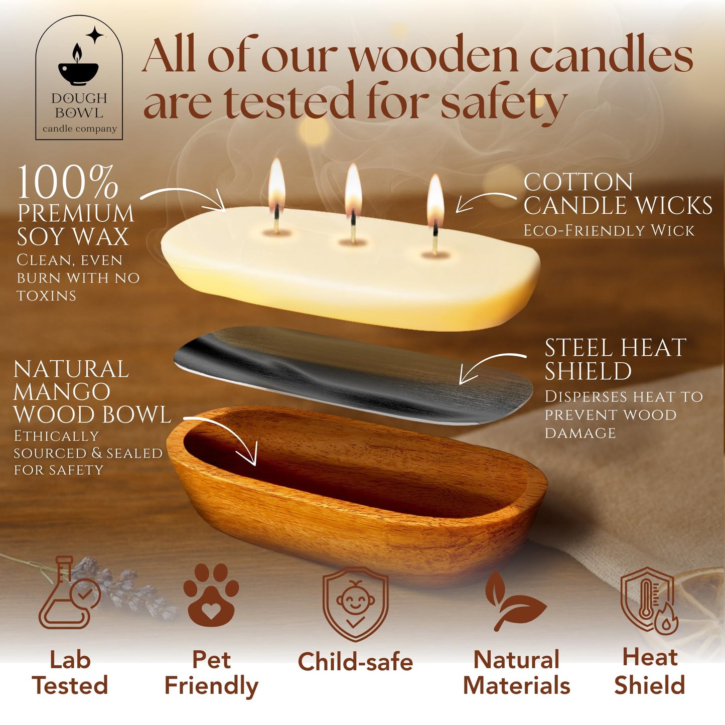 Dough Bowl Candle Co. Jasmine Candle for Women or Men - 10x6 3 Wick Scented Candles for Home, Mango Wood Large Luxury Soy Candles with Scented Wax, Long Burning 40H Burn Time for Spring or Summer