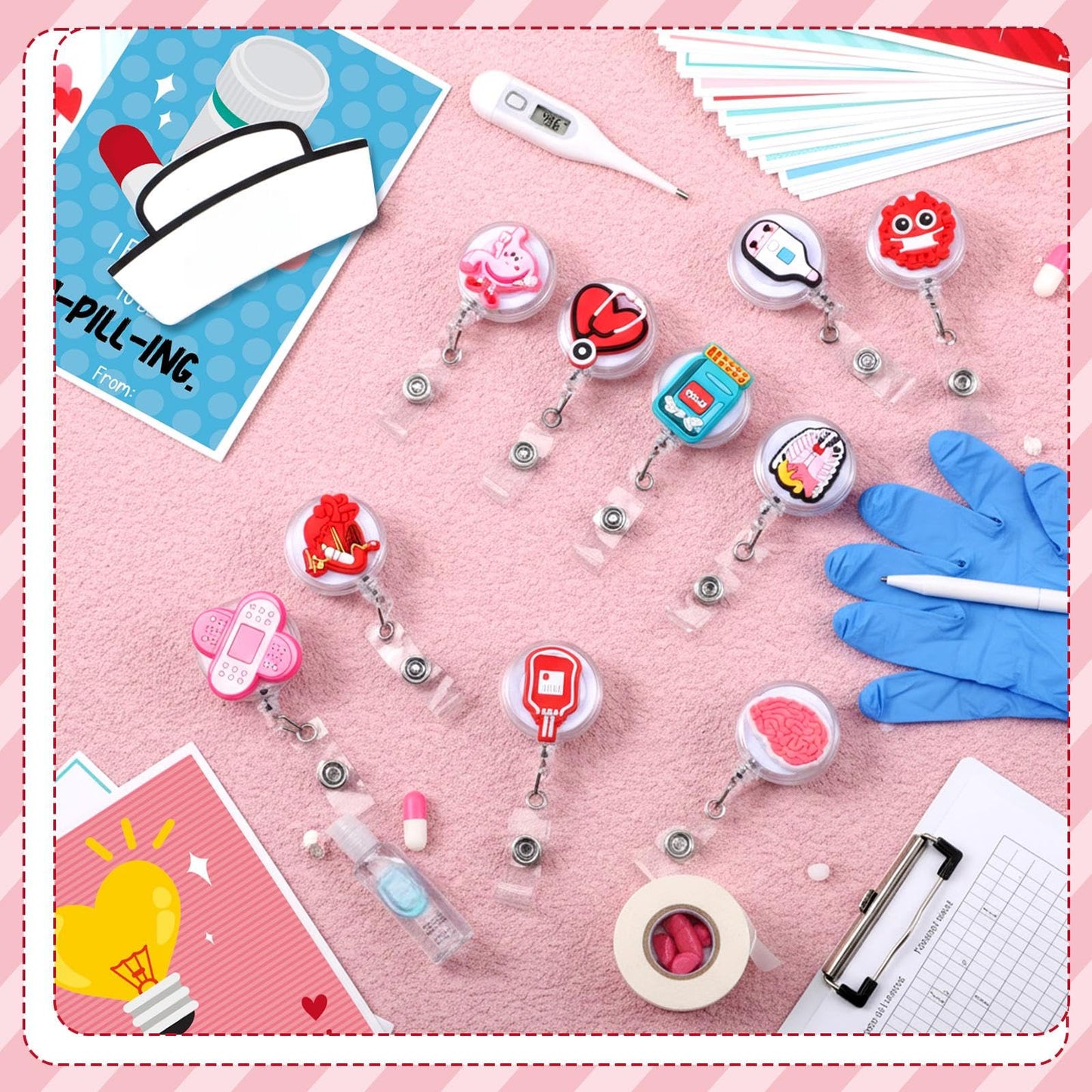 Geyoga 30 Sets Nurse Badge Reels Lanyard Retractable Medical Badge Holder Gifts with Healthcare Worker Thank You Card for Christmas Nurses Doctors ID Name Cards Emts Medical Staff(Nurse Style)