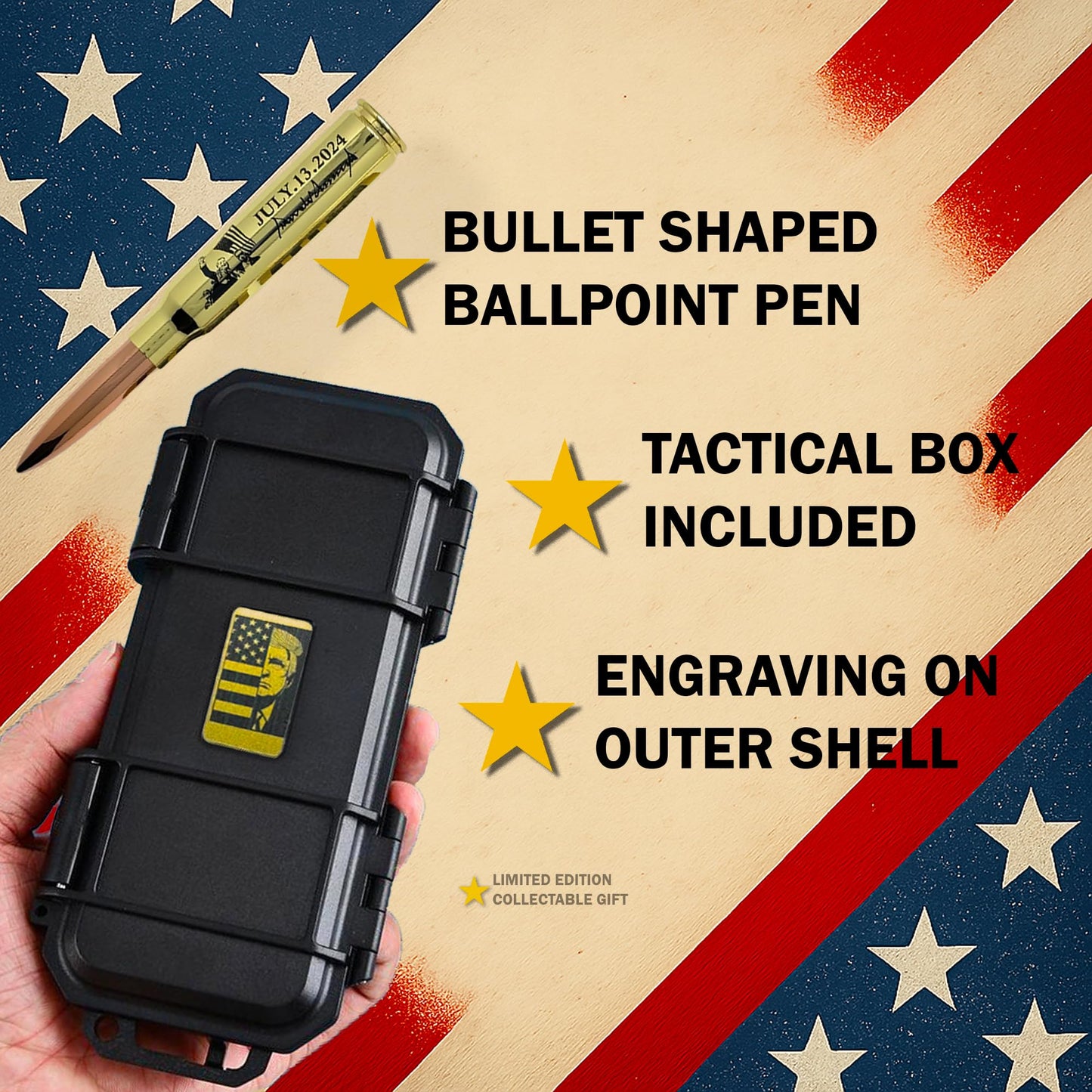 Crimson Collectables Donald Trump Pen - Brass Bullet Shaped Ballpoint Pen - Premium Trump Gifts & Trump Merchandise - Luxury Collectable Pen w/Pen Case