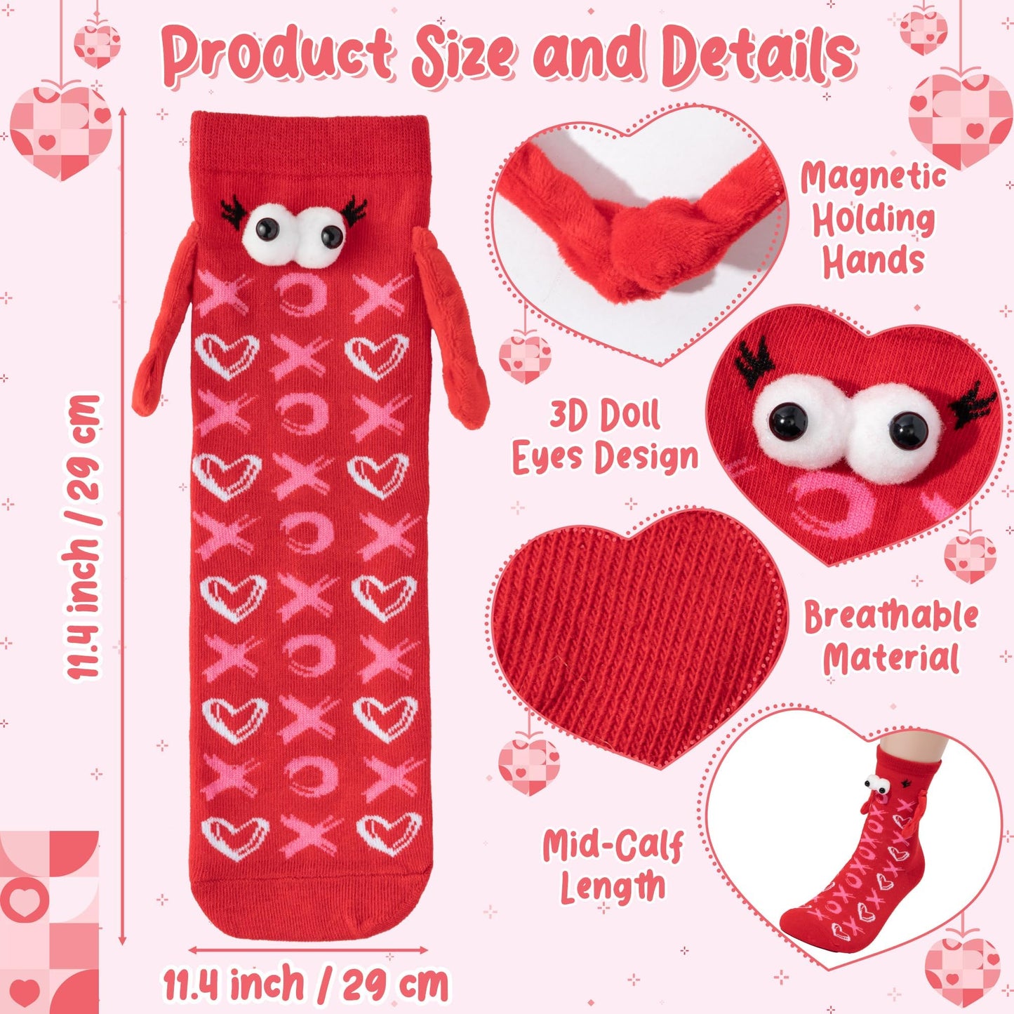 R HORSE Valentine's Day Holding Hands Socks 2 Pairs Funny Magnetic Women Men Couple Socks, Novelty Friendship Couple Gag Valentine Gift for Boyfriend Girlfriend Teens