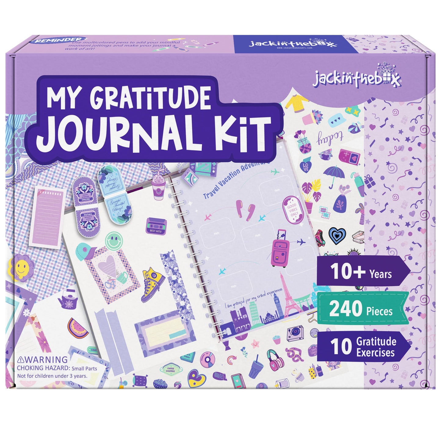 jackinthebox Gratitude Journal Kit for Girls Ages 8–12, 242 pcs, Scrapbooking Journal Set for Teen, Tween Girls, 10 Fun Gratitude Exercises, Art & Craft Kit Gift for Girl 8 9 10 11 12