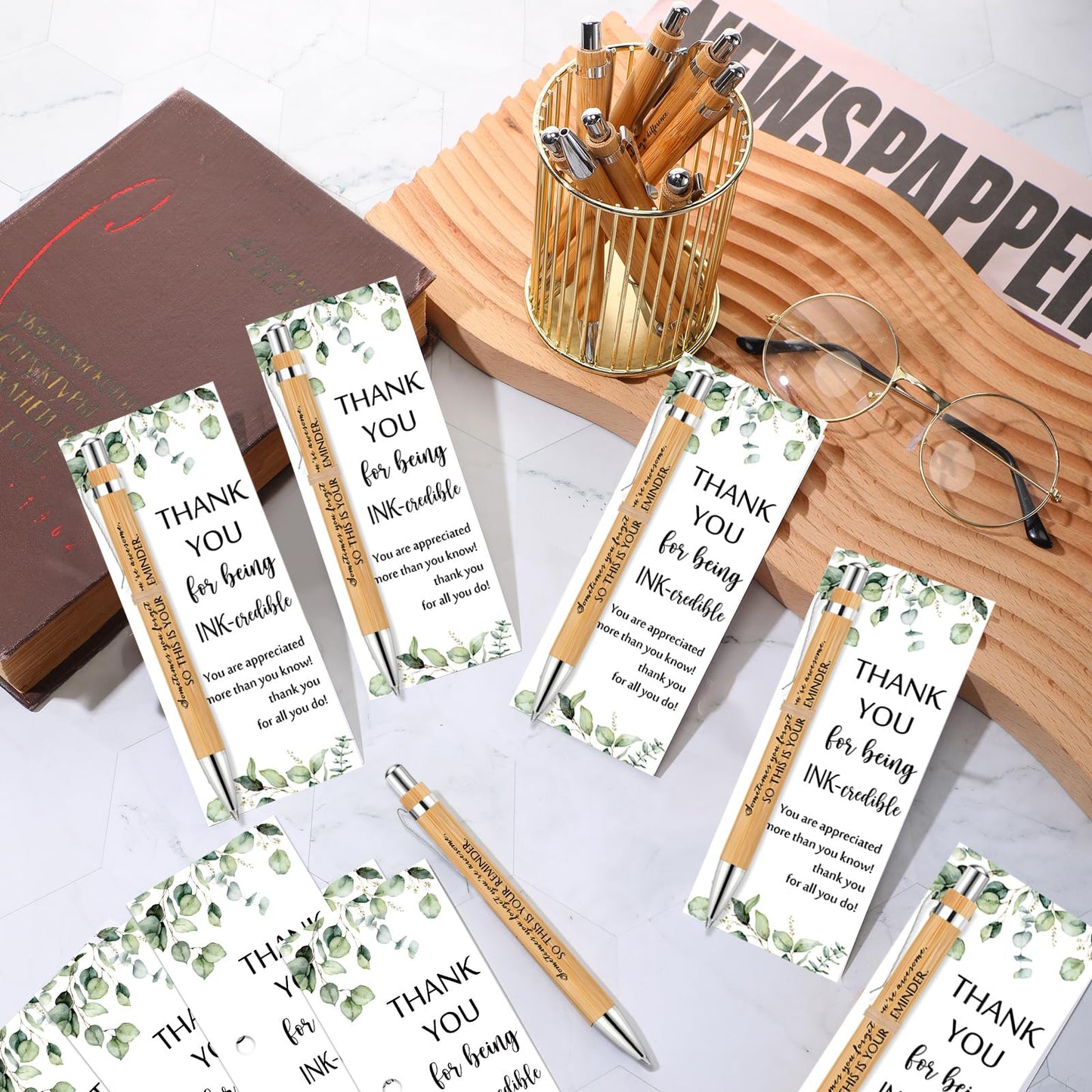 Yeaqee 36 Sets Employee Appreciation Gift Bulk Thank You Inspirational Bamboo Pen with Card Appreciation Gift for Nurse Teacher Admin Professional Volunteer Coworker Staff (Your Reminder)
