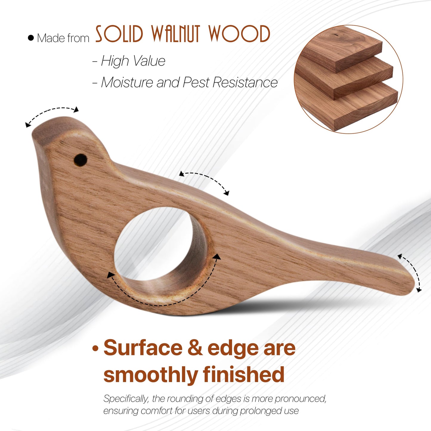Walnut Bird Book Page Holder, Smooth Finish Wood Book Holder for Reading, Ideal Book Reader Gifts, Book Worm Gifts for Women, Thumb Book Page Holder - For Book Lovers & Literary Gifts (Large)