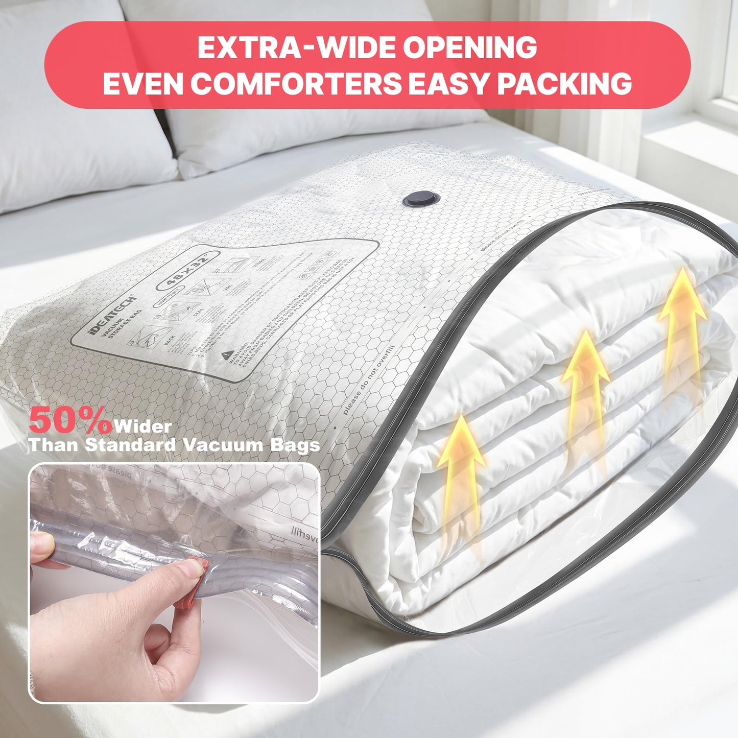 IDEATECH 12Pack Vacuum Storage Bags with Electric Pump, Jumbo Vacuum Seal Bags for Clothing, Bedding & Blankets, Heavy Duty Compression Space Saver Bags with Airtight Seal, Seasonal Storage-4M+4L+4XL