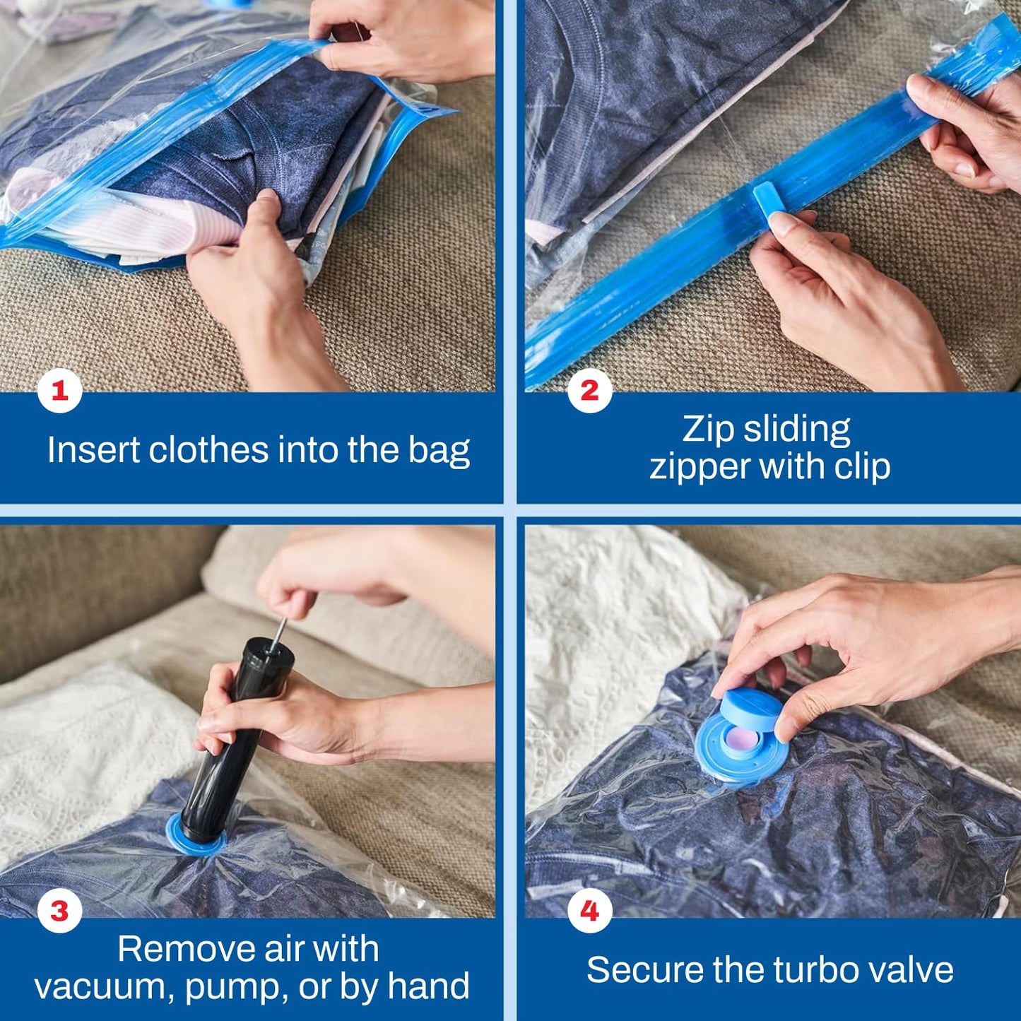 Spacesaver 4 Pack Jumbo Vacuum Storage Bags for Blankets & Clothes – Jumbo Vacuum Sealed Compression Bags with Hand Pump – Space Saver Storage Bags for Bedding, Moving, Travel & Organization