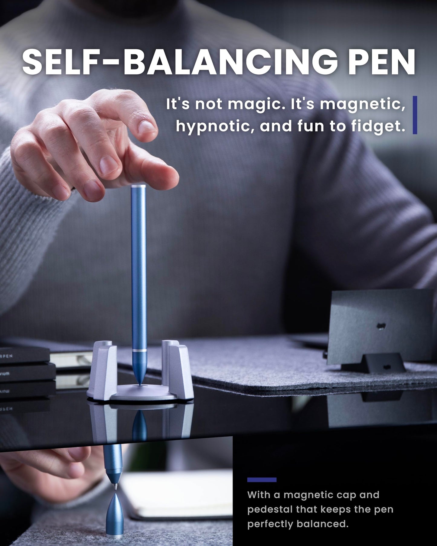 novium Hoverpen - Luxury Pen for Men & Women, Vertically Standing Executive Ballpoint Pen with Top Grade Free-Flowing Ink Refill, Metal Made, Unique Gifts, Luxury Pen for Men, Mens Gifts Ideas
